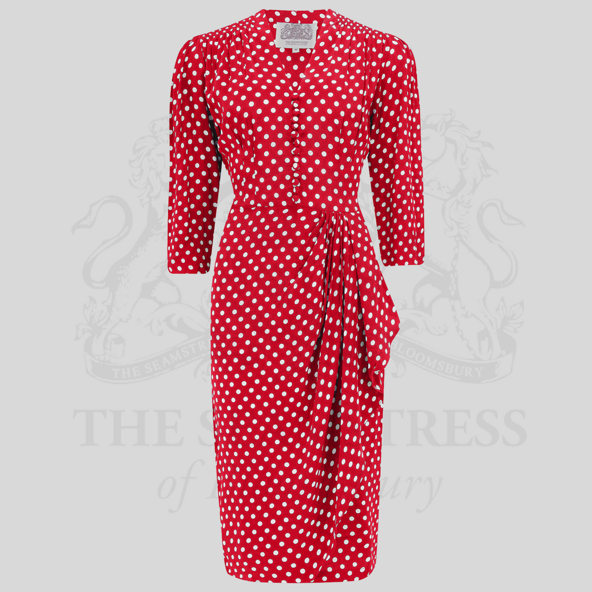Mabel 3/4 Waterfall Dress in Red Polka