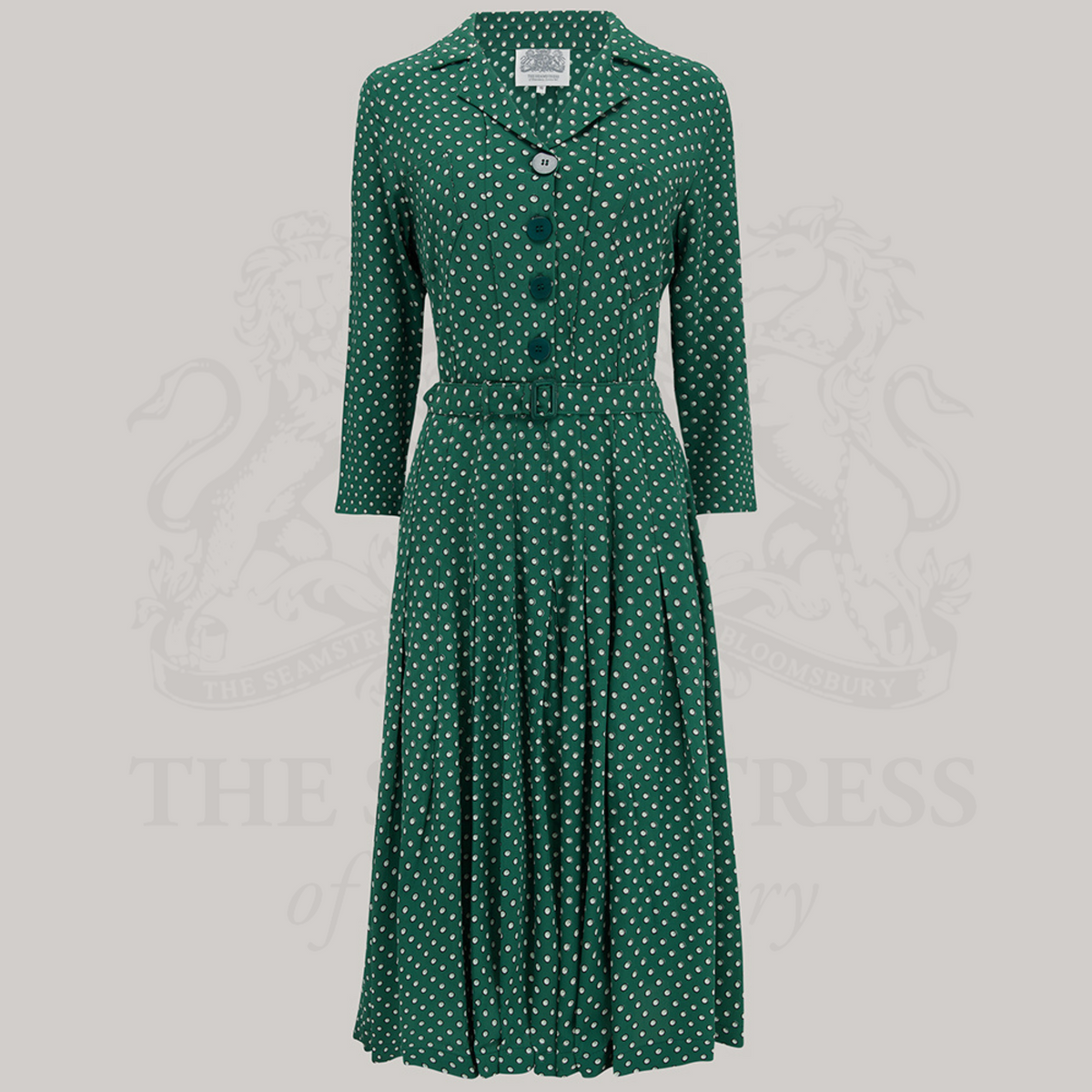 Lucille Shirtwaister Dress in Green Ditzy Dot
