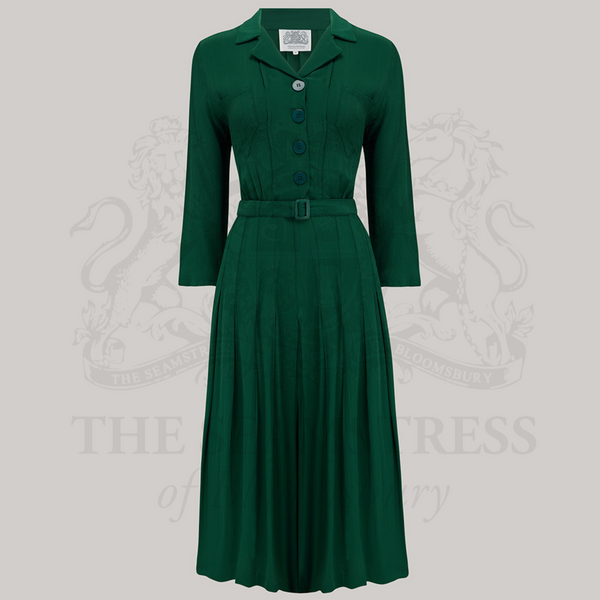 Lucille Dress in Hampton Green | 1940s Style Shirtwaist Dress