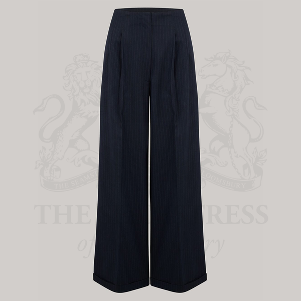 Tailored Audrey Trousers Navy Pinstripe  1940s Style Women's Trousers - The  Seamstress of Bloomsbury
