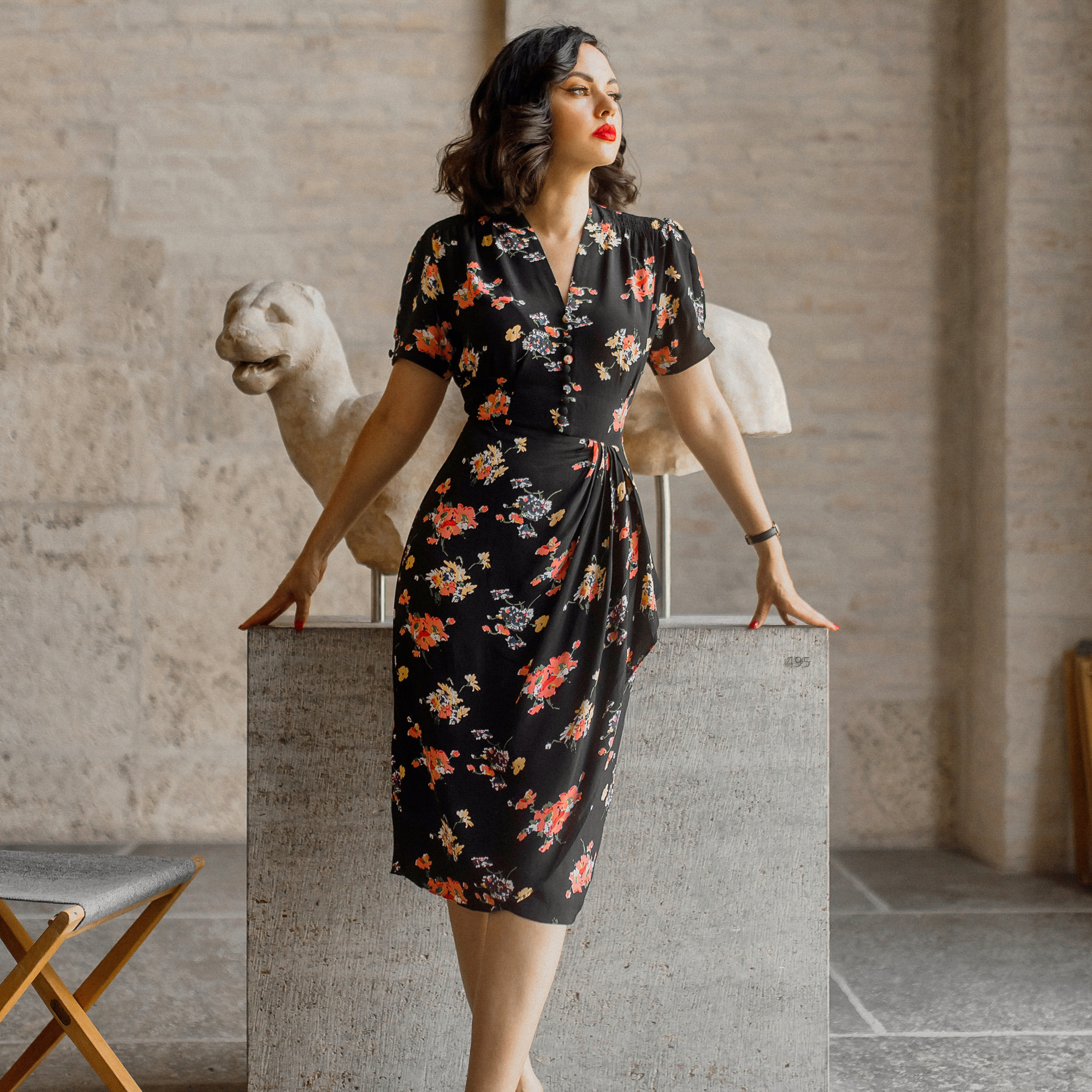 Mabel Waterfall Dress in Black Mayflower