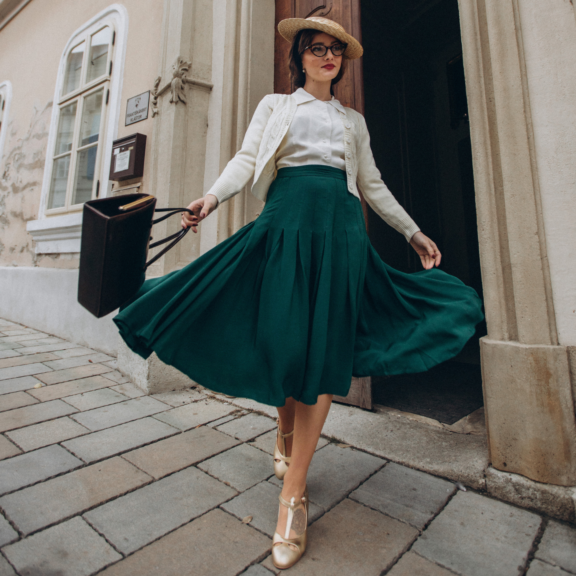 Lucille Pleated Skirt in French Navy