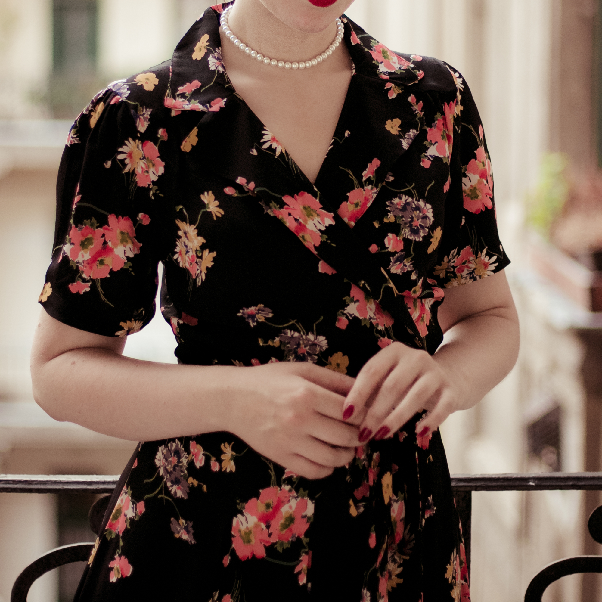 Peggy Wrap Dress in Black Mayflower