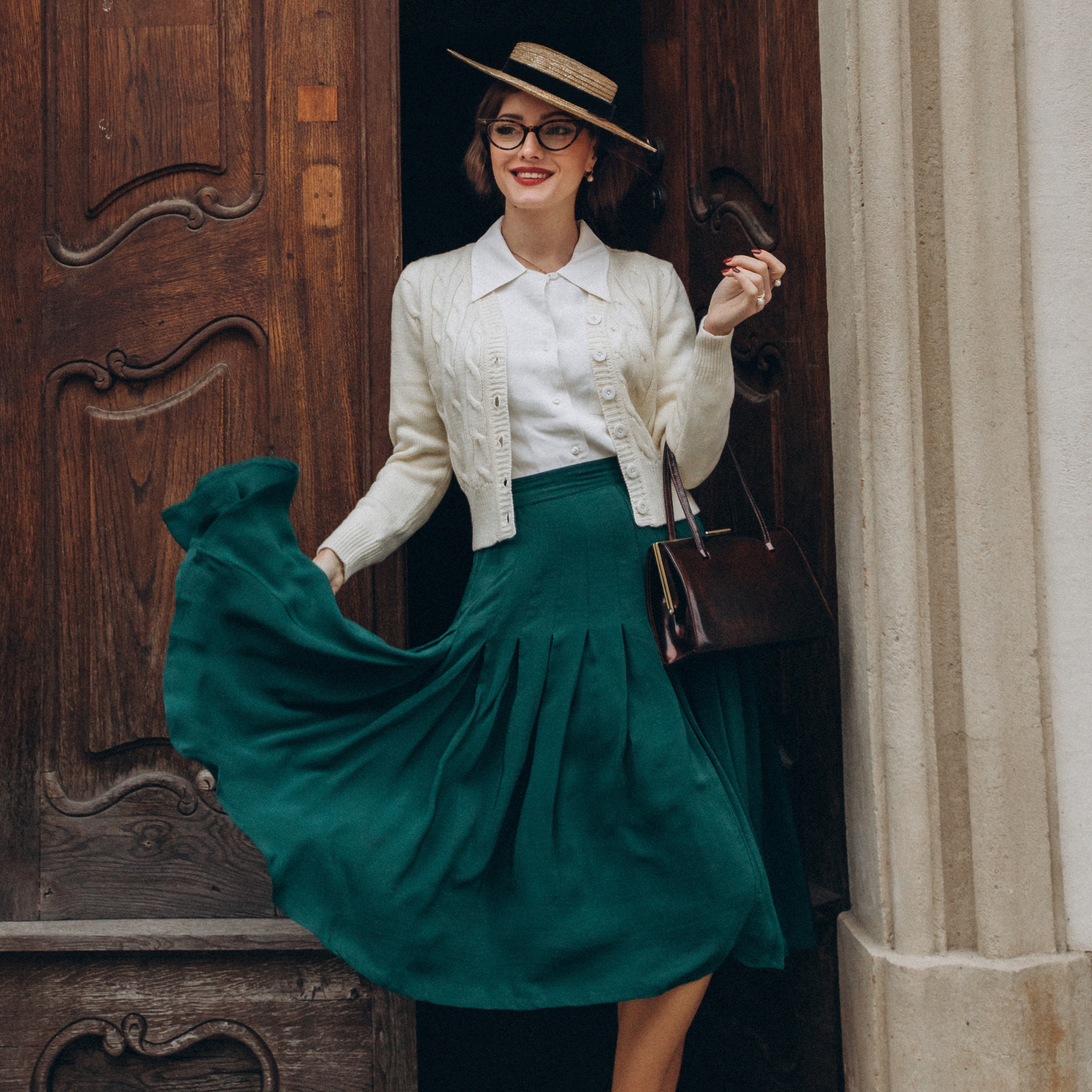 Lucille Pleated Skirt in Hampton Green