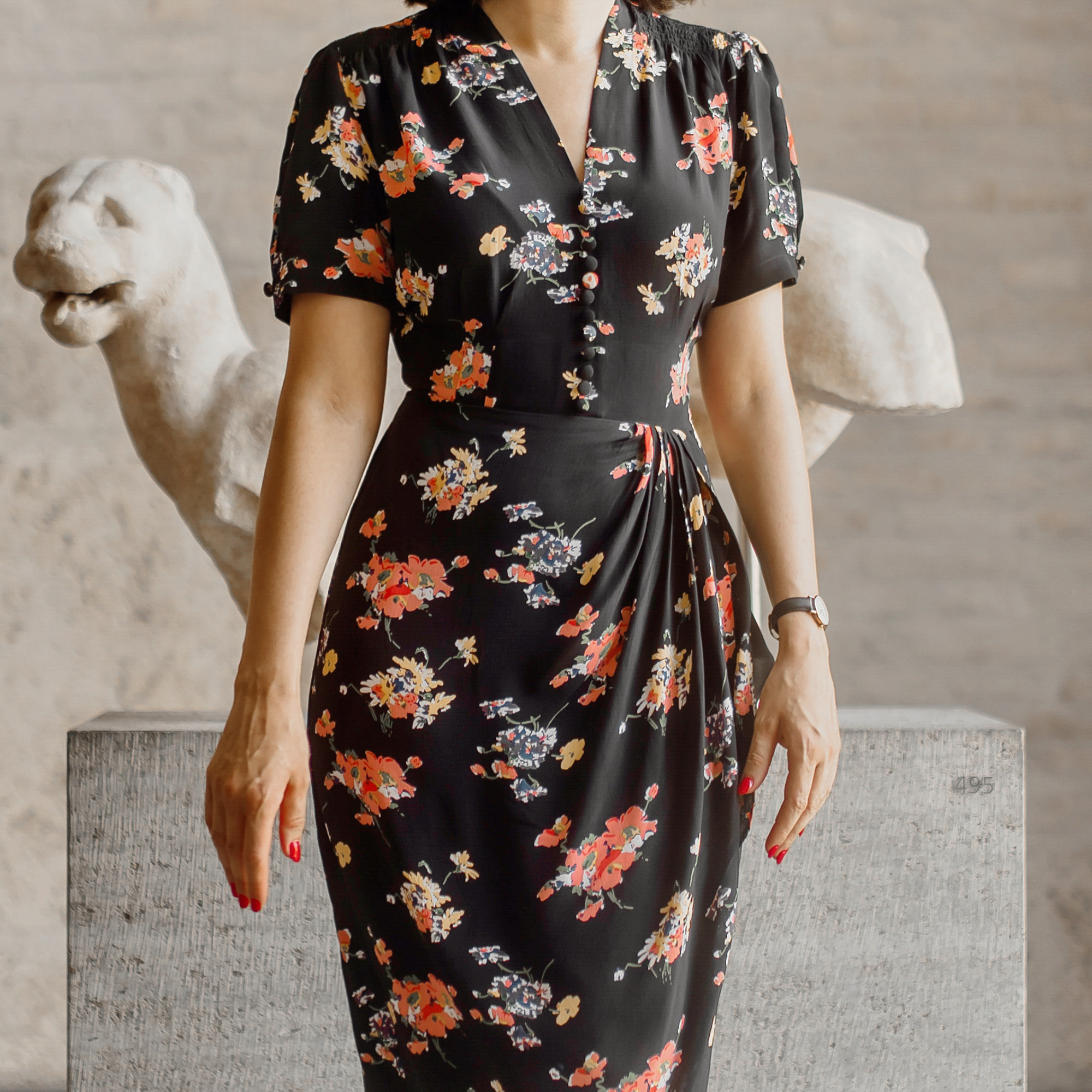 Mabel Waterfall Dress in Black Mayflower