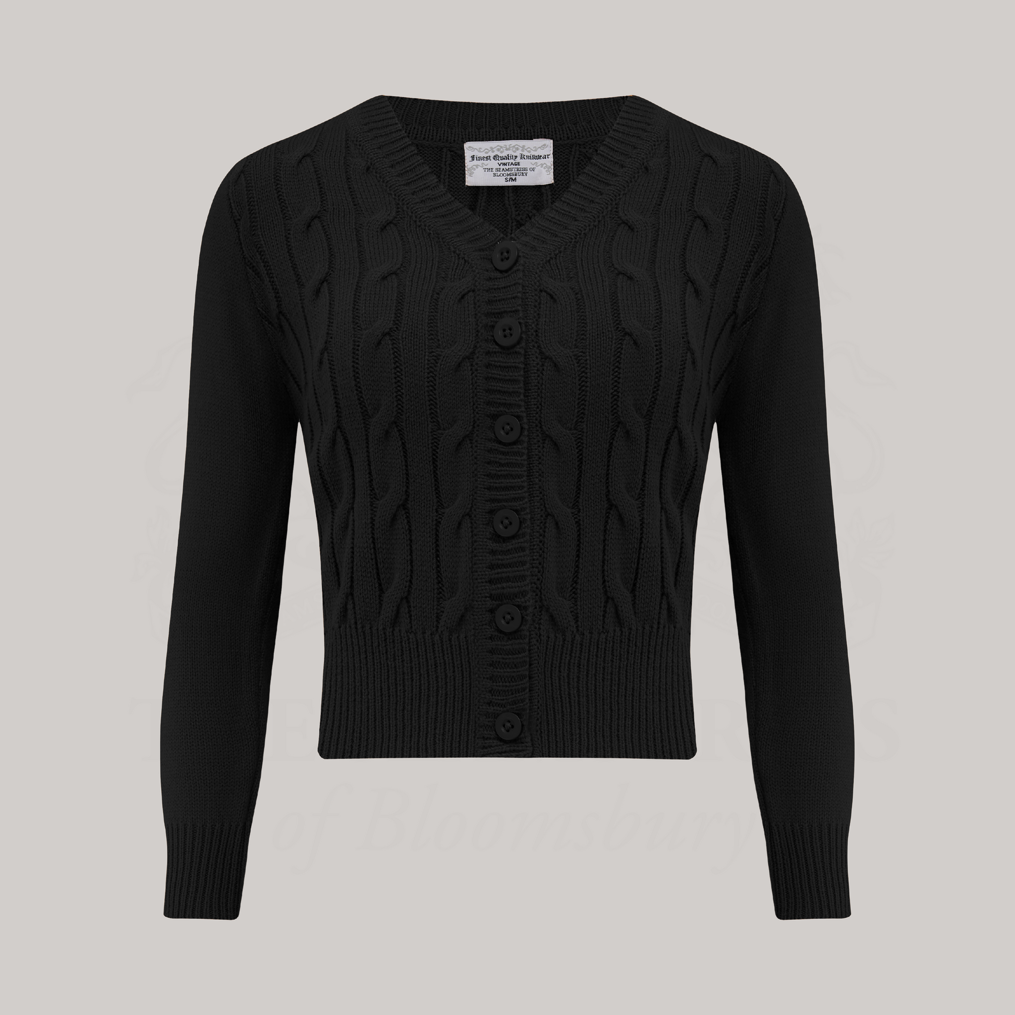 Cable Knit Cardigan in Black Vintage 1940s Style Knitted