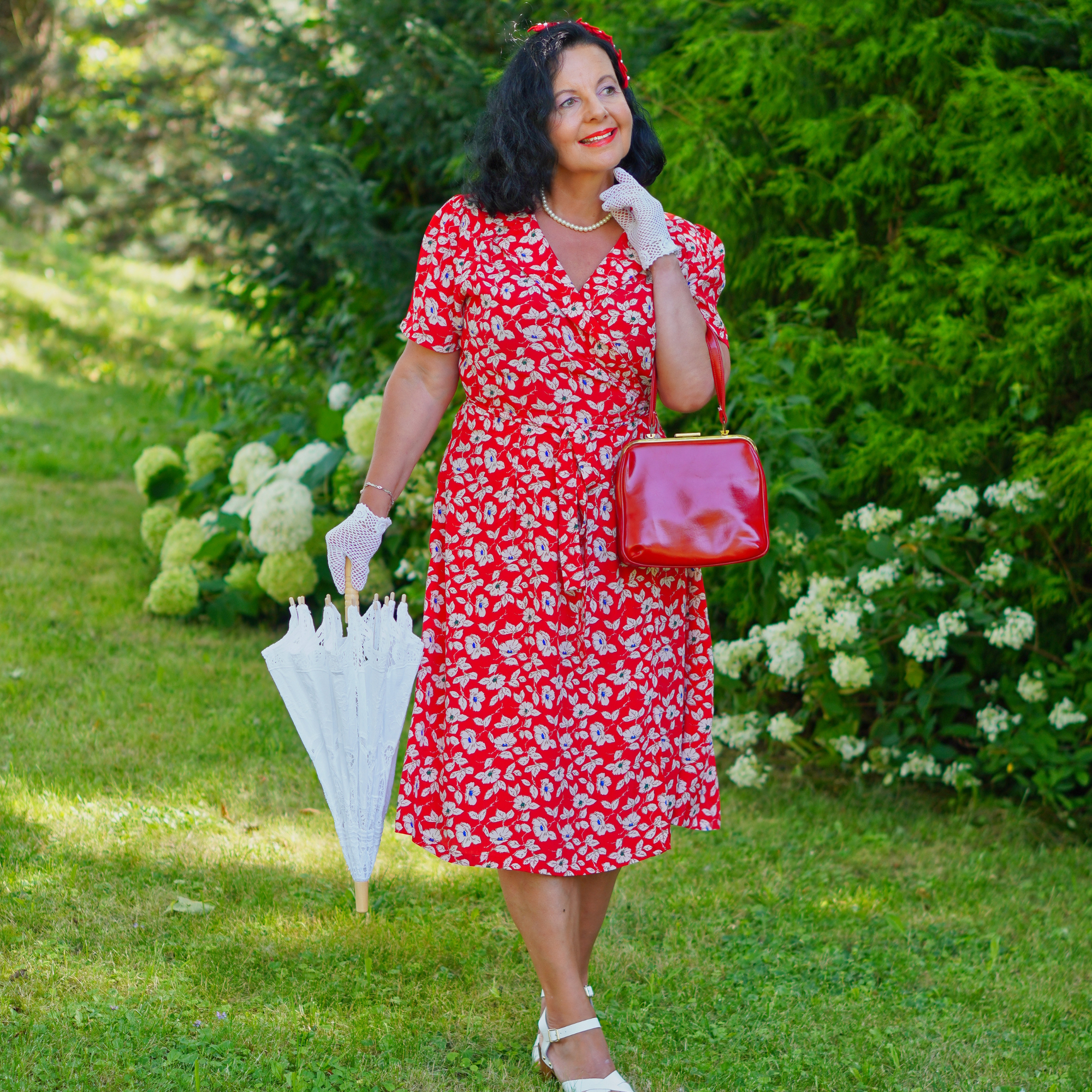 Peggy Wrap Dress in Red Pansy