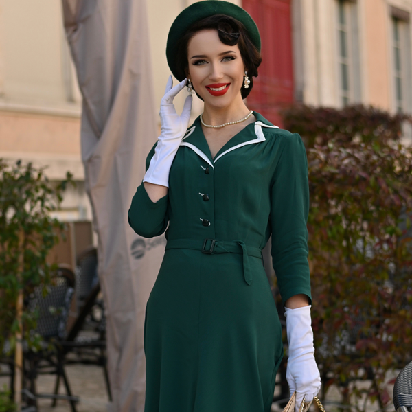 Lisa-Mae Dress Hampton Green | 1940s Vintage Style Shirtwaister Dress ...