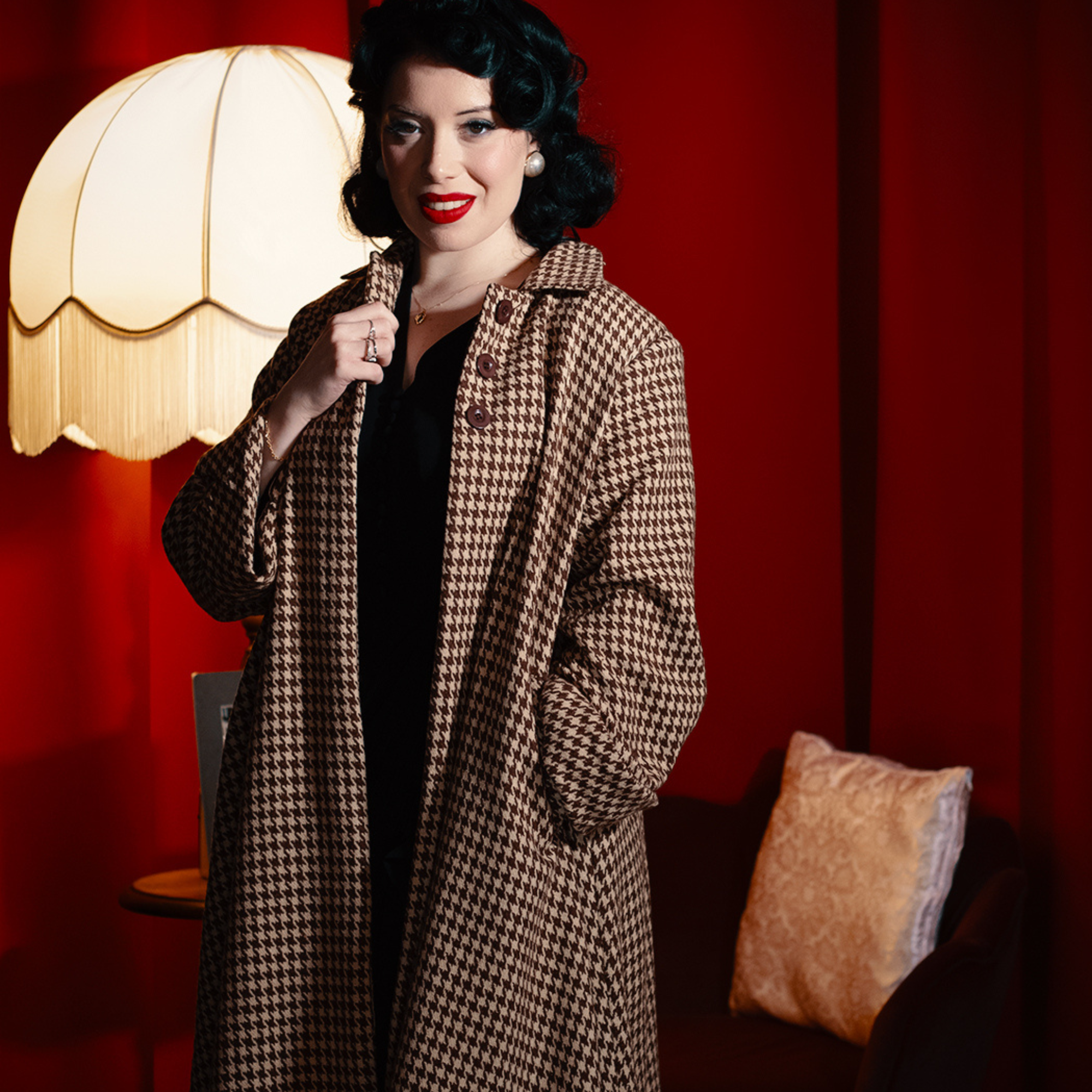 43" Swing Coat in Brown Houndstooth