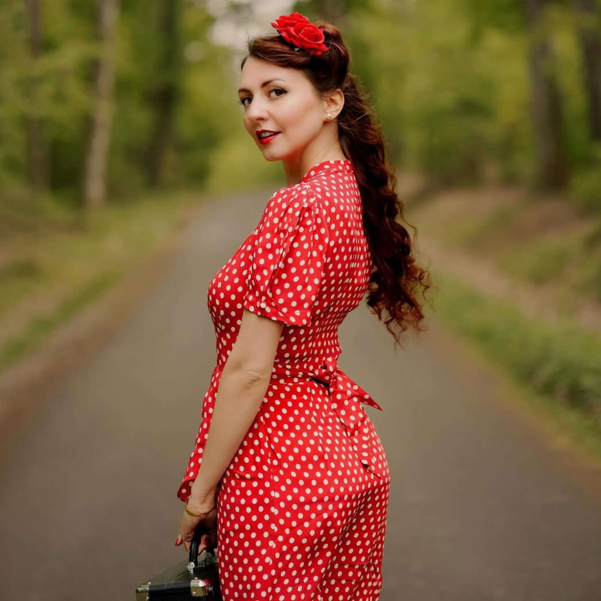 Mabel Waterfall Dress in Red Polka