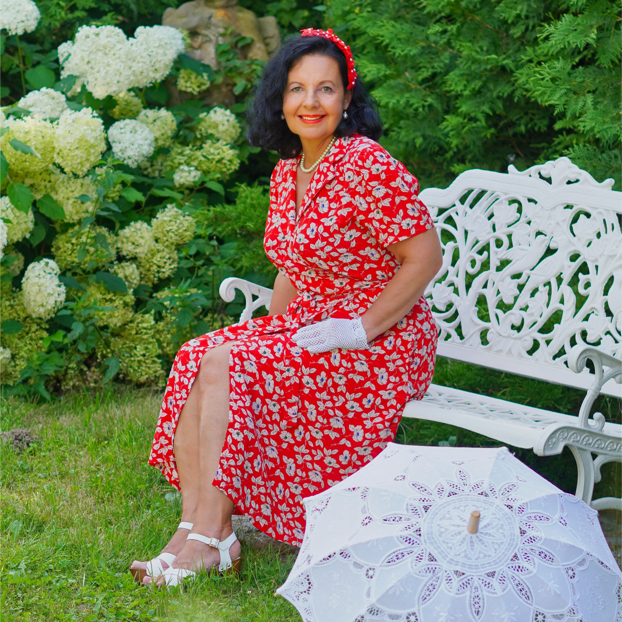 Peggy Wrap Dress in Red Pansy