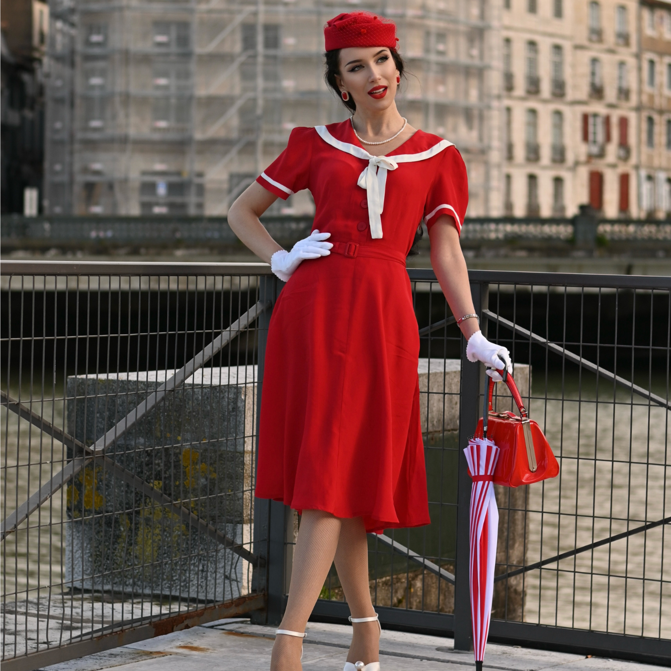 Patti Sailor Dress in Lipstick Red