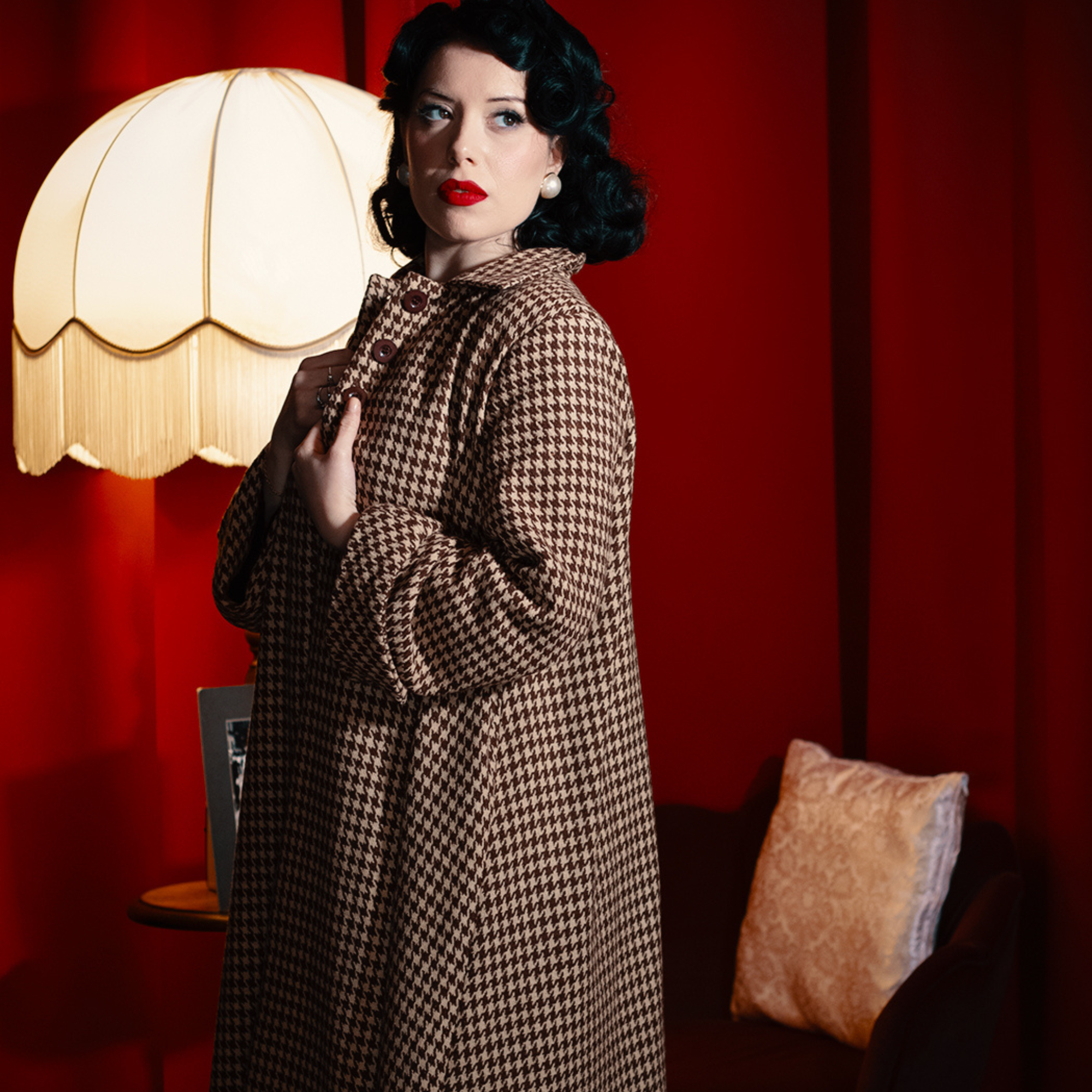 43" Swing Coat in Brown Houndstooth