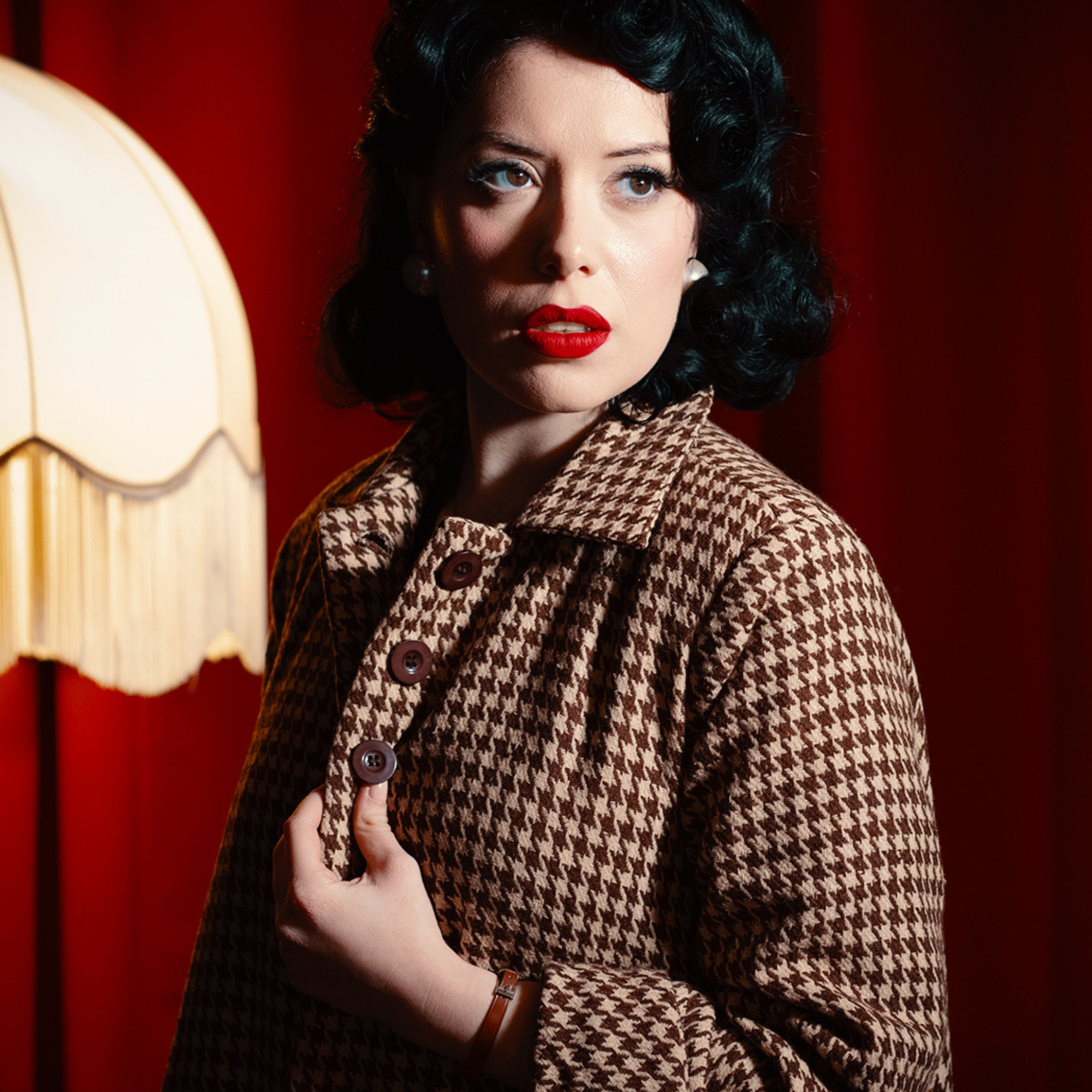 43" Swing Coat in Brown Houndstooth