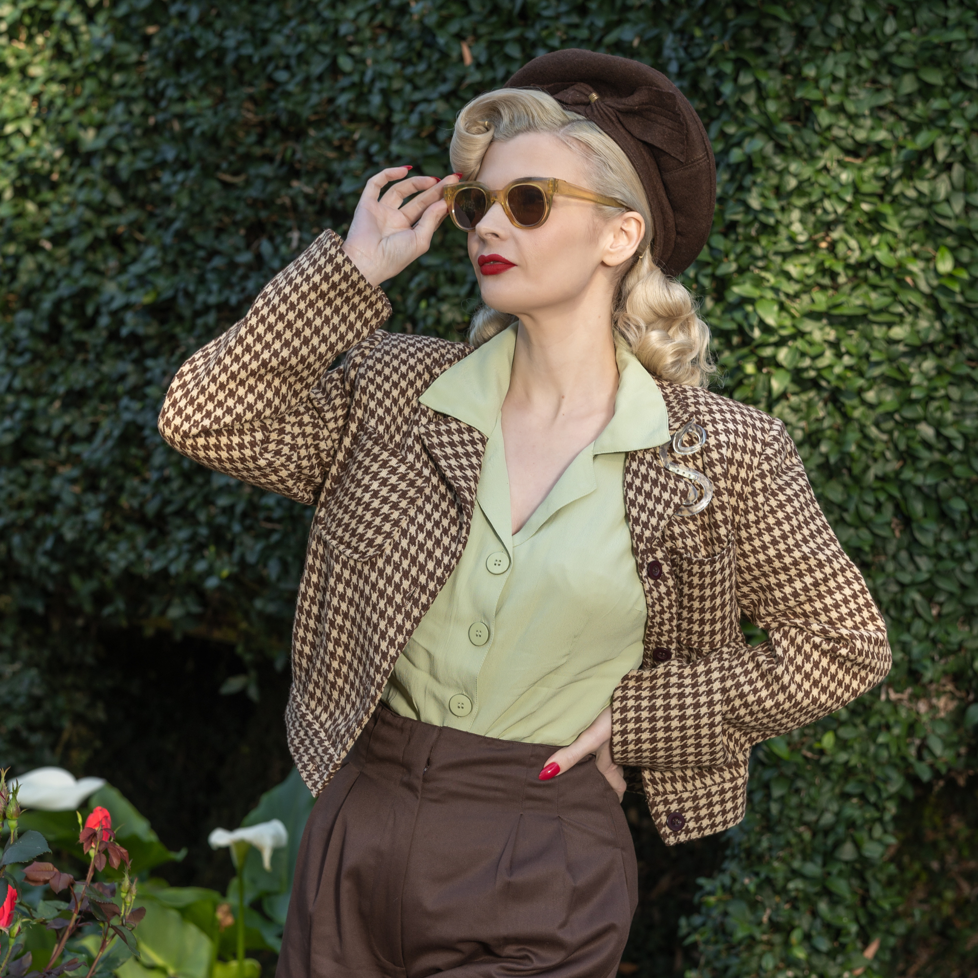Utility Jacket in Brown Houndstooth