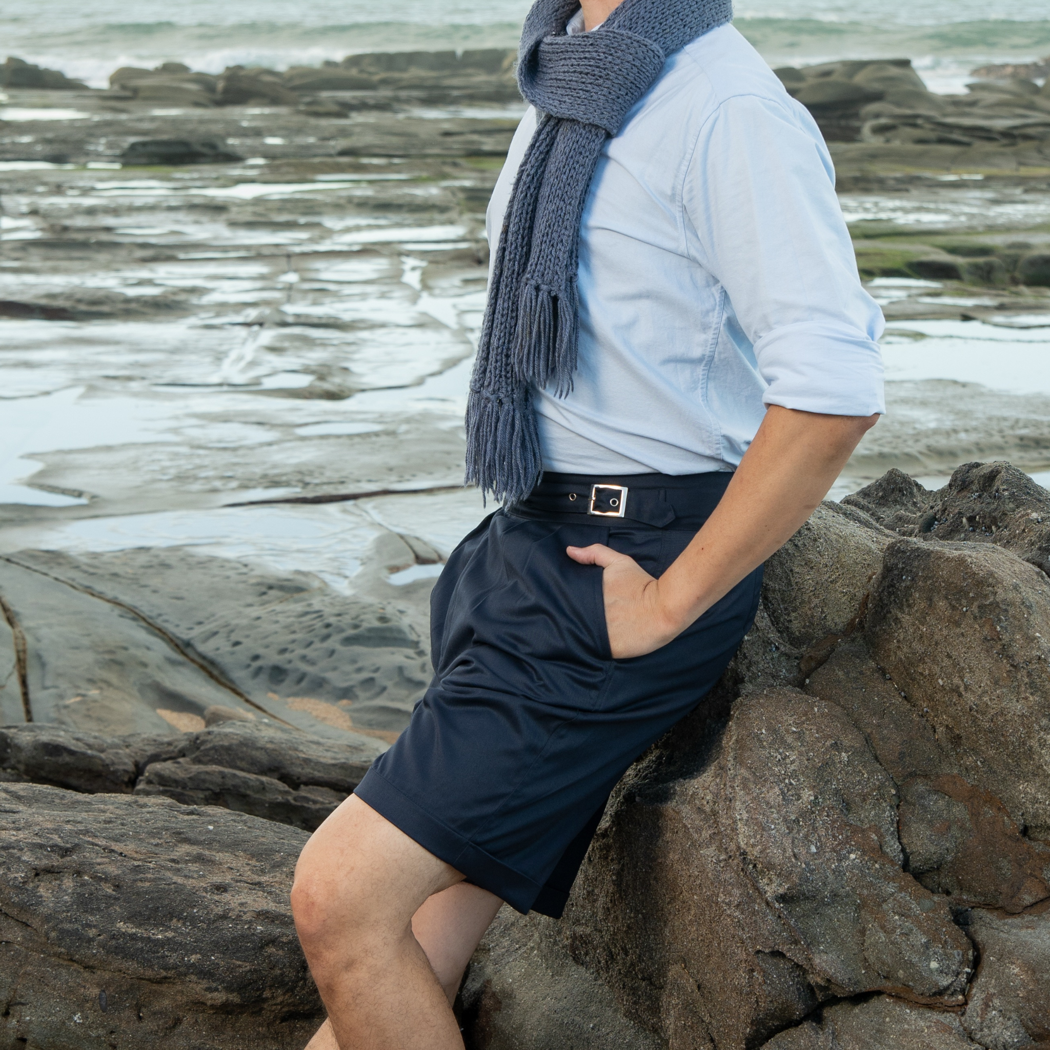 Men's 1940s Gurkha Shorts in Navy | High Waisted Wide Leg Front