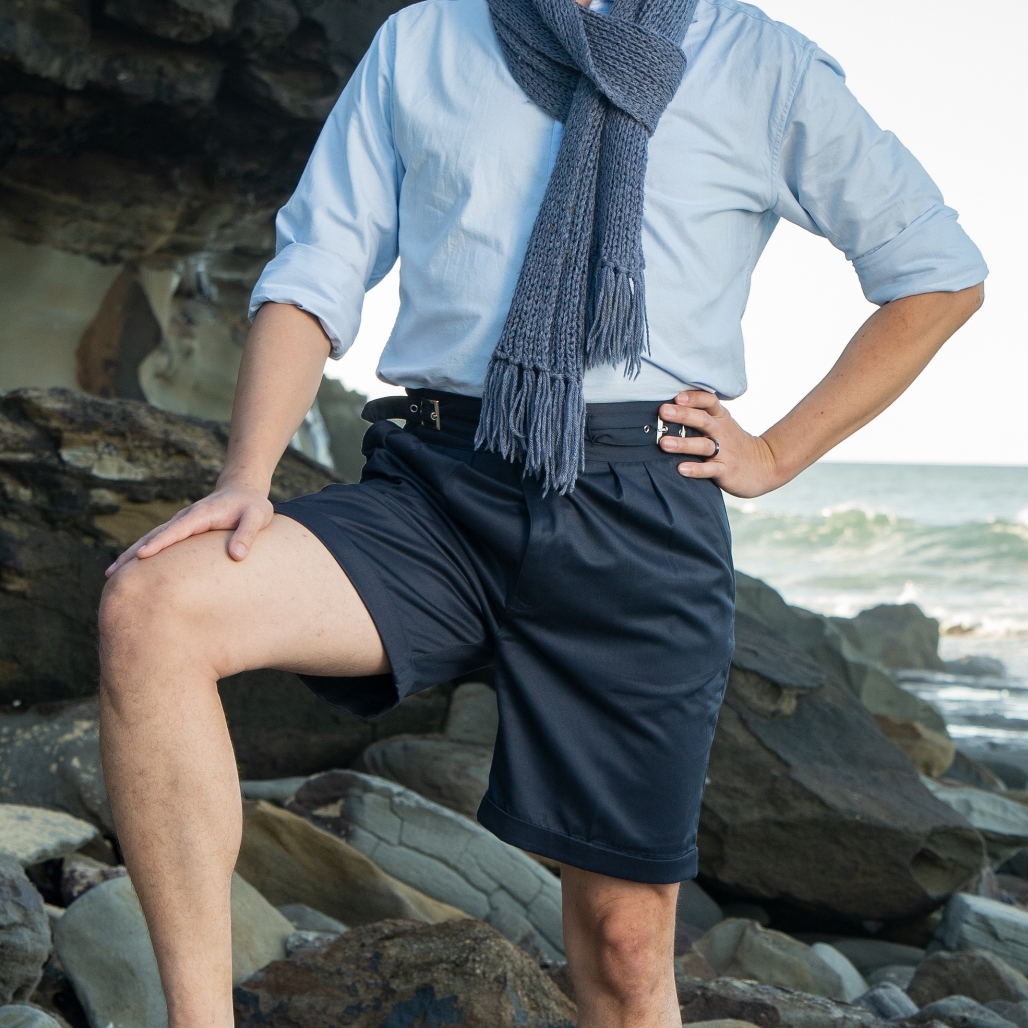Men's 1940s Gurkha Shorts in Navy | High Waisted Wide Leg Front