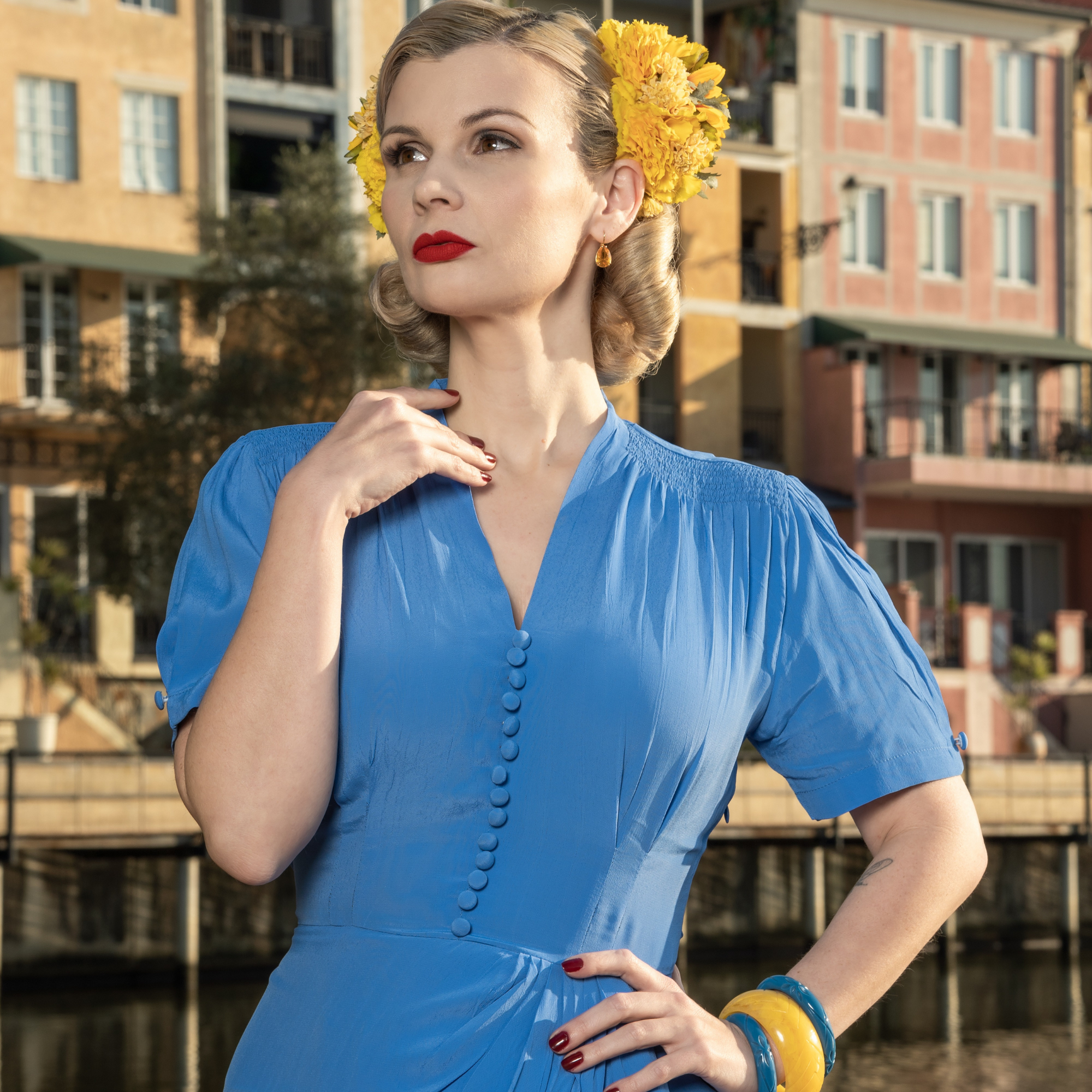 Mabel Waterfall Dress in Palace Blue