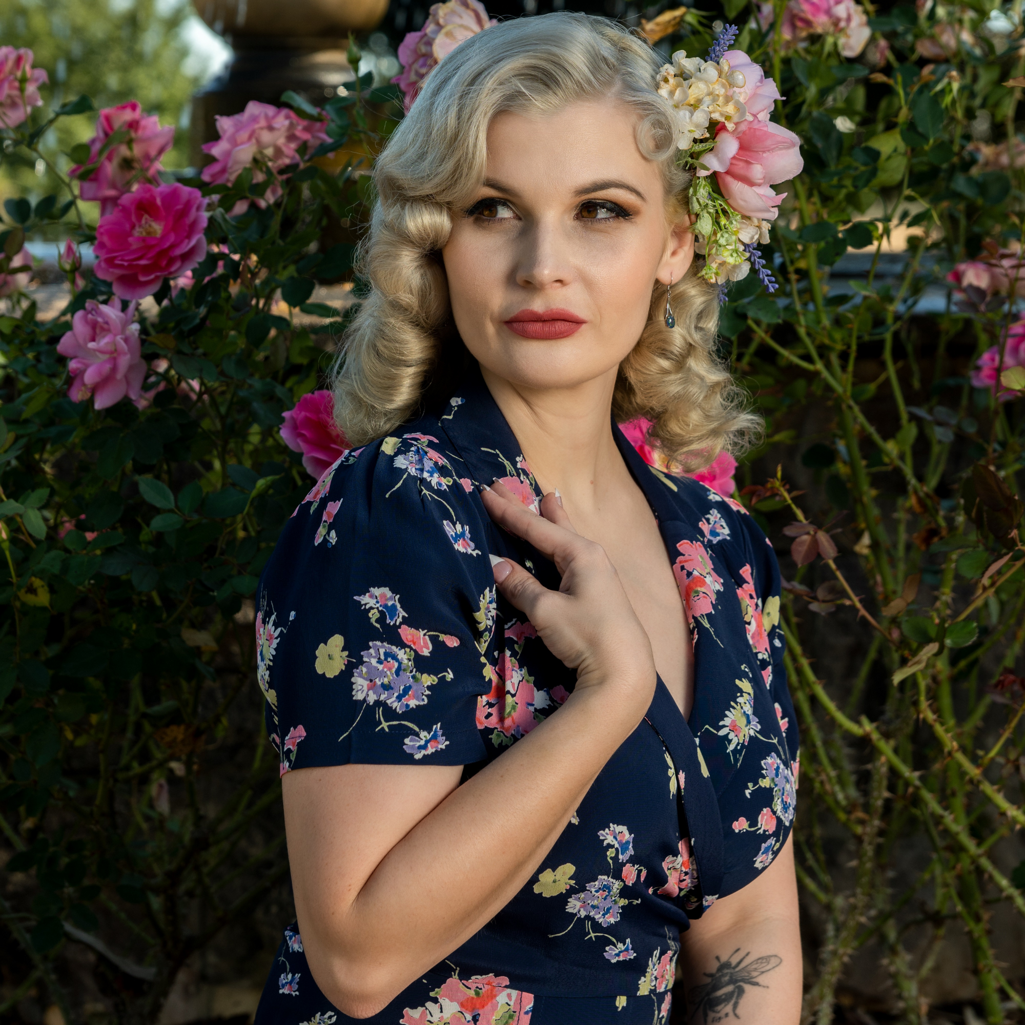 Peggy Wrap Dress in Navy Mayflower