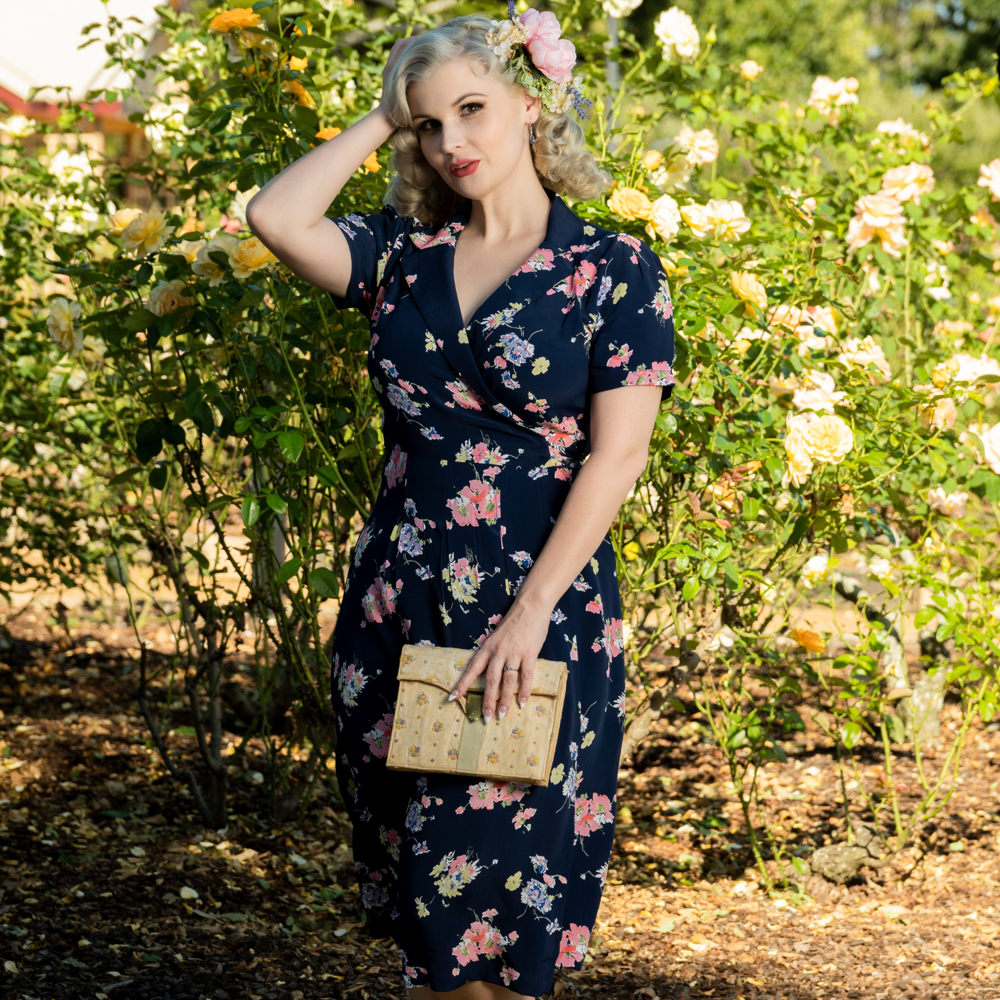 Peggy Wrap Dress in Navy Mayflower