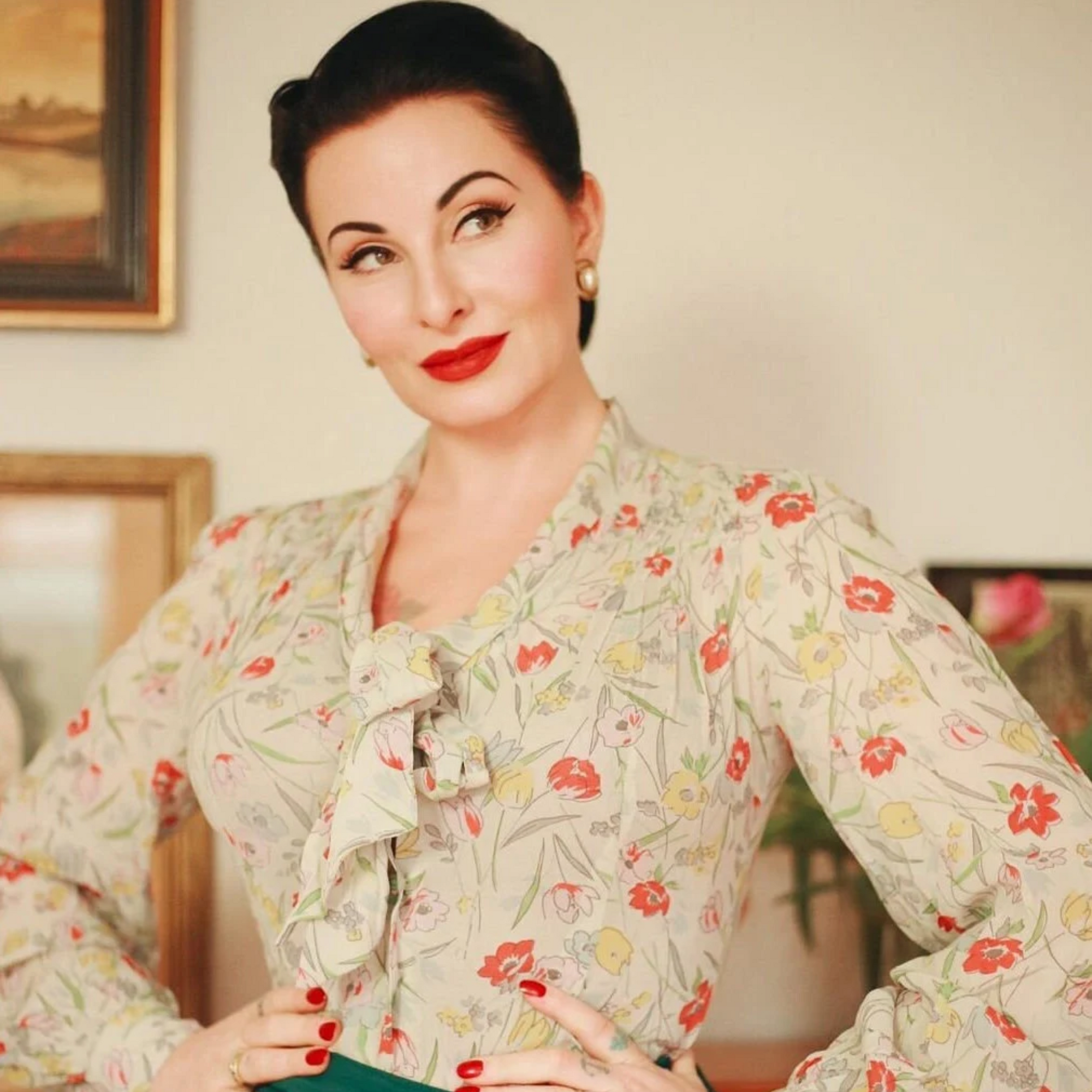 Eva Blouse in Georgette Poppy Print