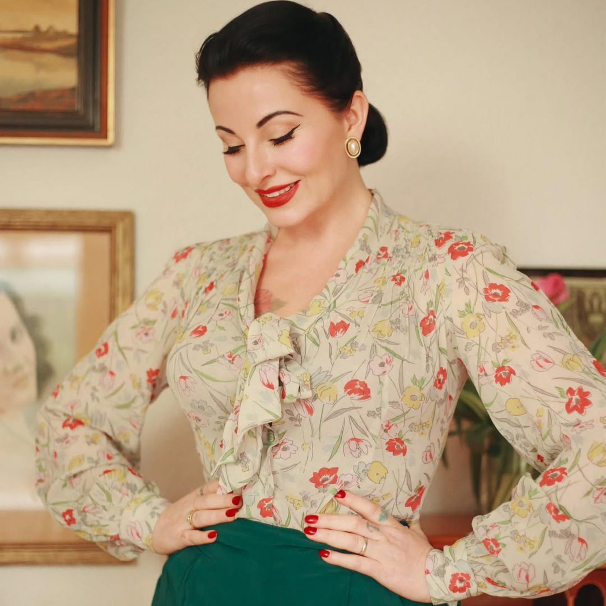 Eva Blouse in Georgette Poppy Print