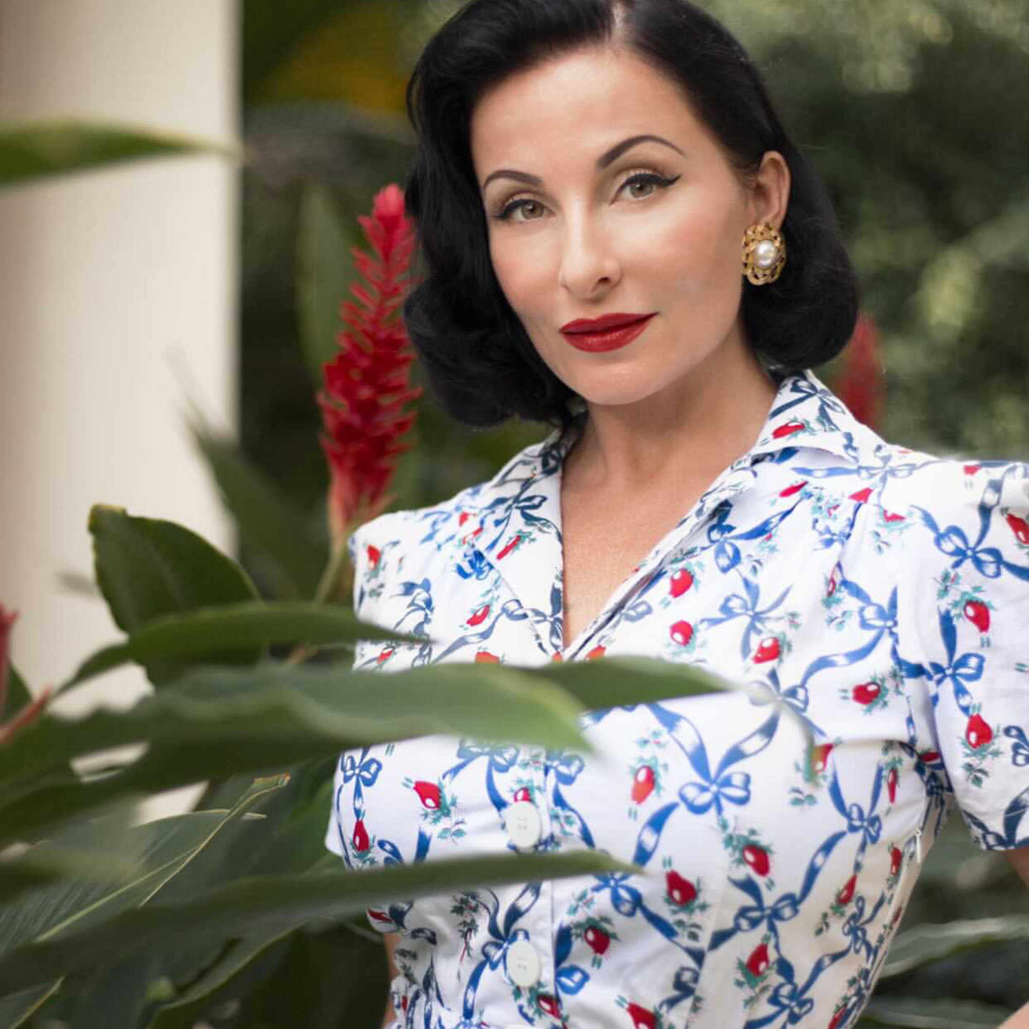 Lisa Fit & Flare Dress in Cotton Rose Bow