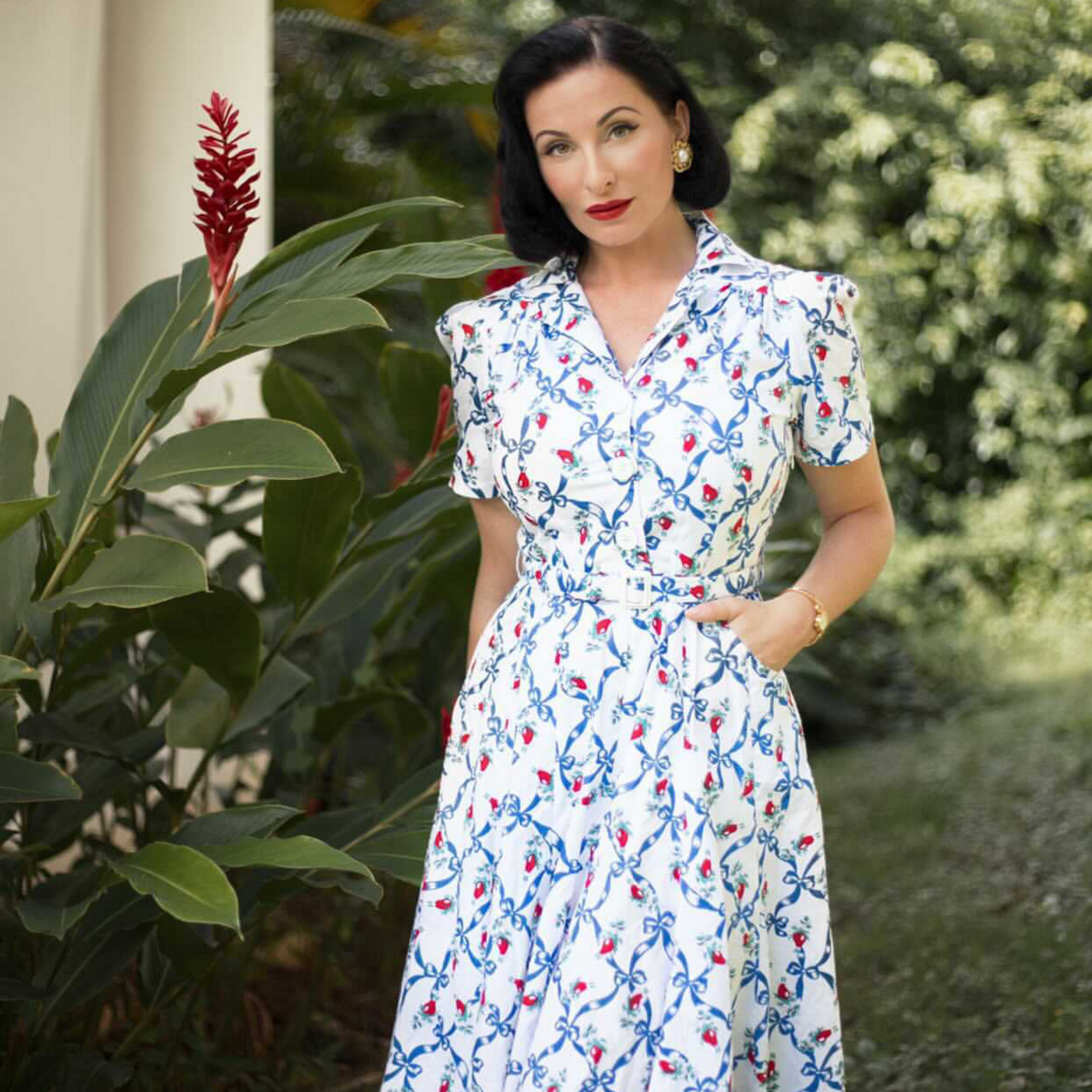 Lisa Fit & Flare Dress in Cotton Rose Bow