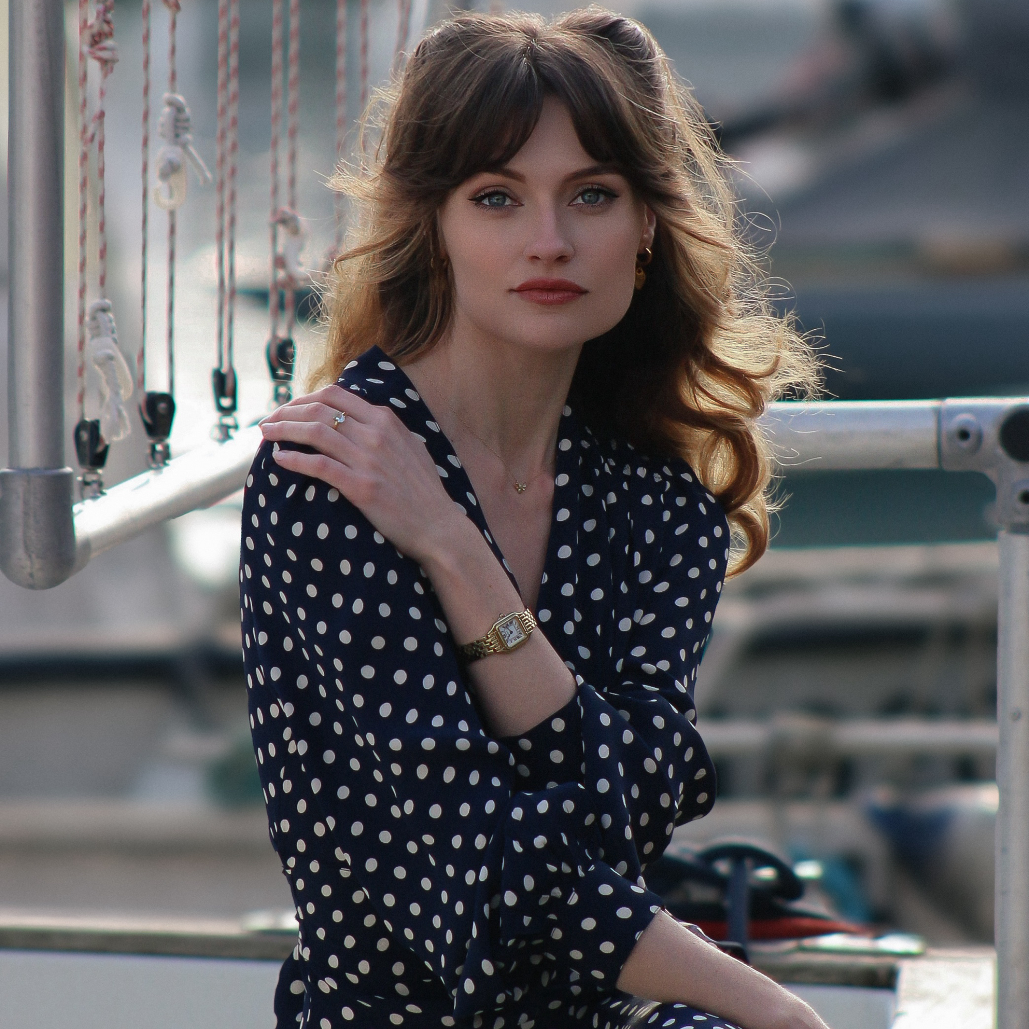 Ava Dress in Navy Polka