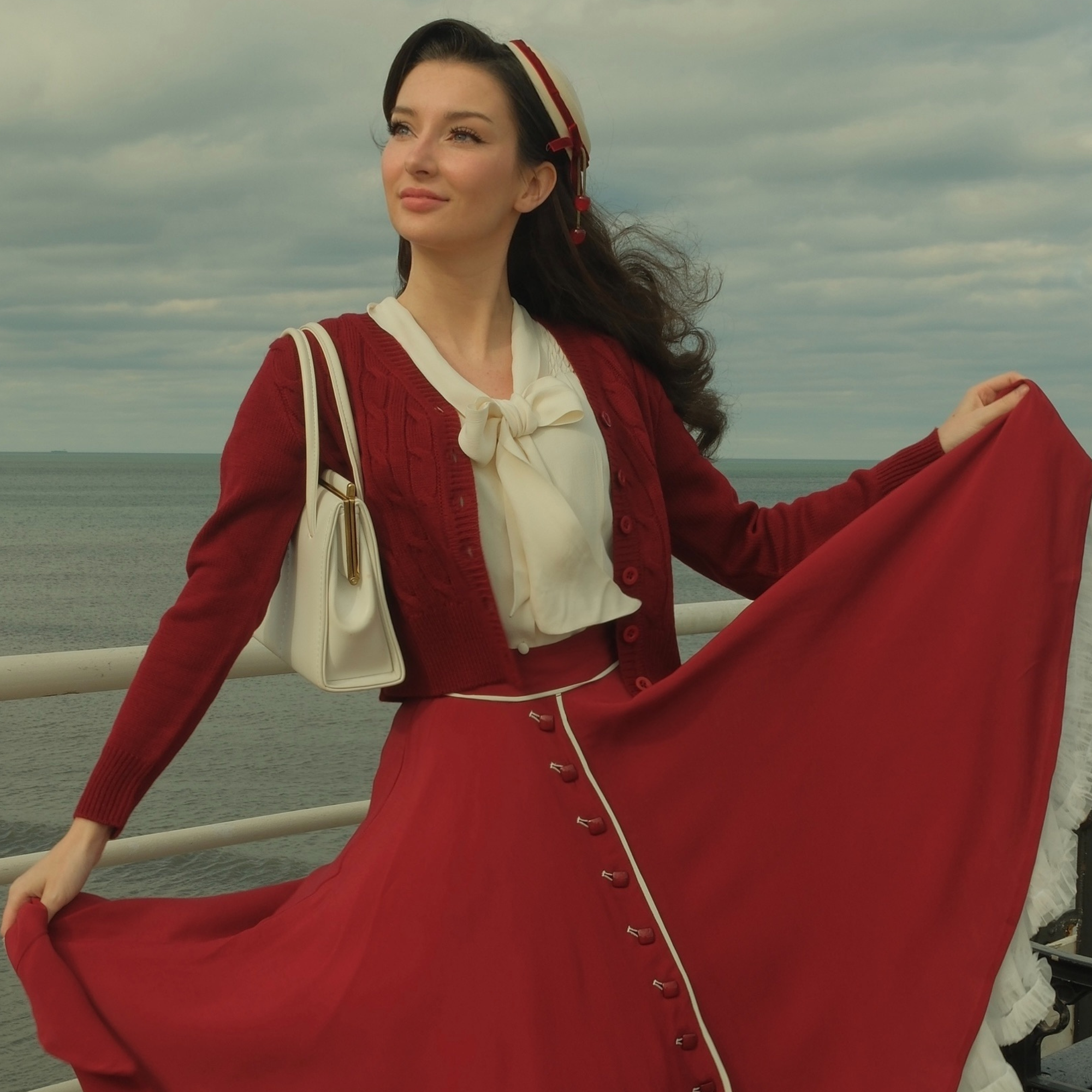 Cable Knit Cardigan in Wine