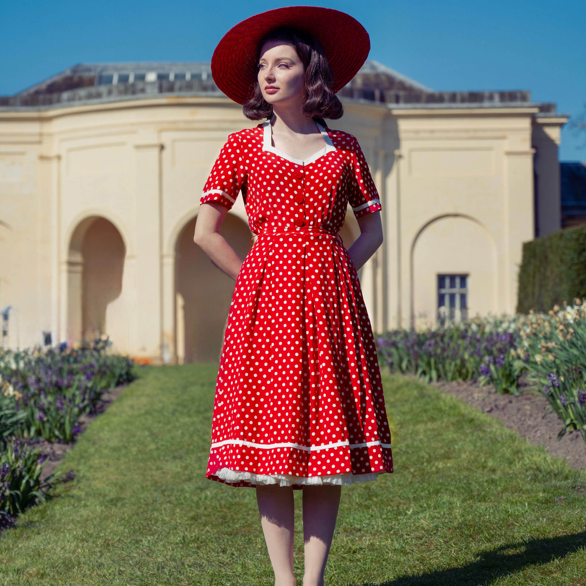 vintage dresses 1940s Navy Blue Swiss Dot Dress | Barn Owl Vintage The Hollow to Floor measurement of our standard dresses already includes 2 inches(ca.5 cm) extra to fit high heels Unique Vintage 1940s Style Black