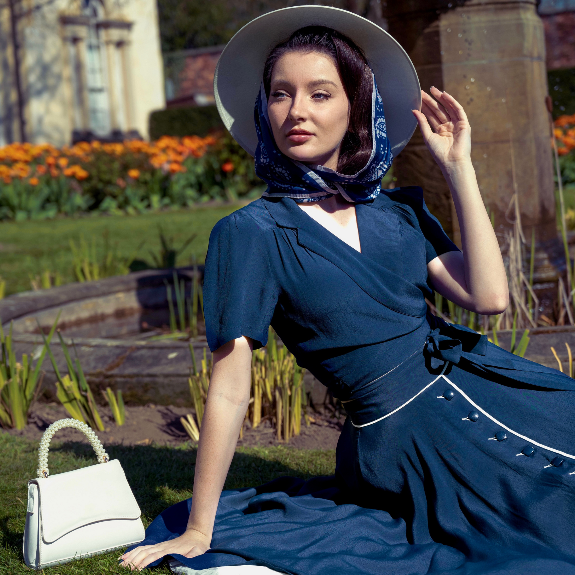 Greta Wrap Blouse in French Navy