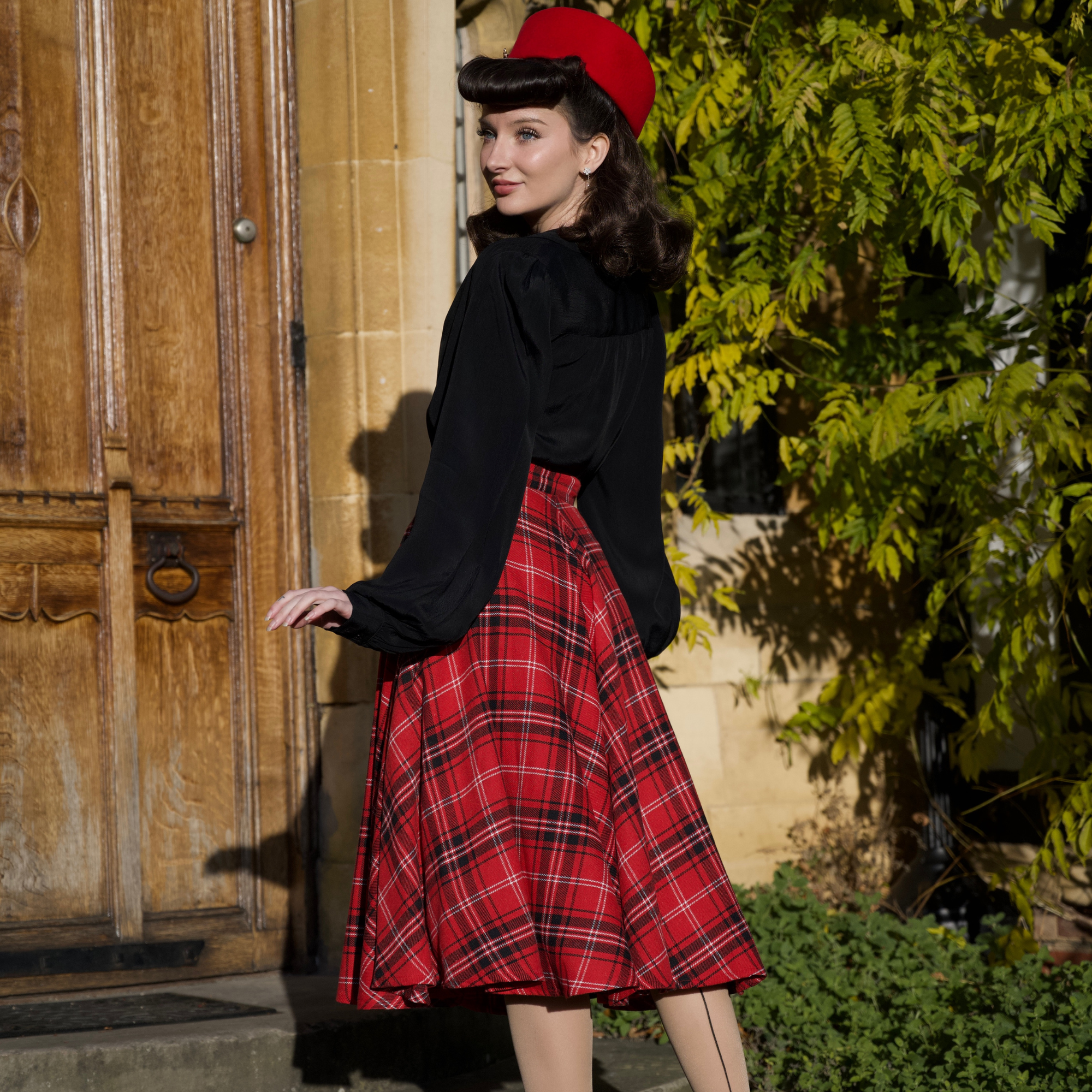 Isabelle Skirt in Cotton Red Black Check