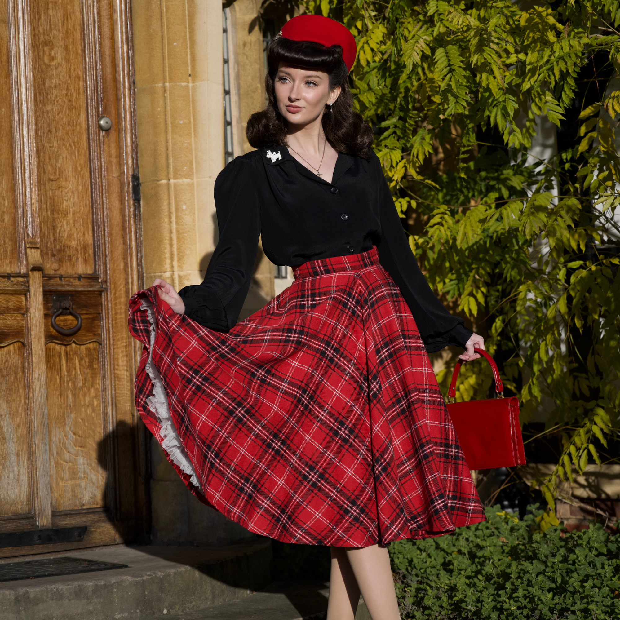 Isabelle Skirt in Cotton Red Black Check