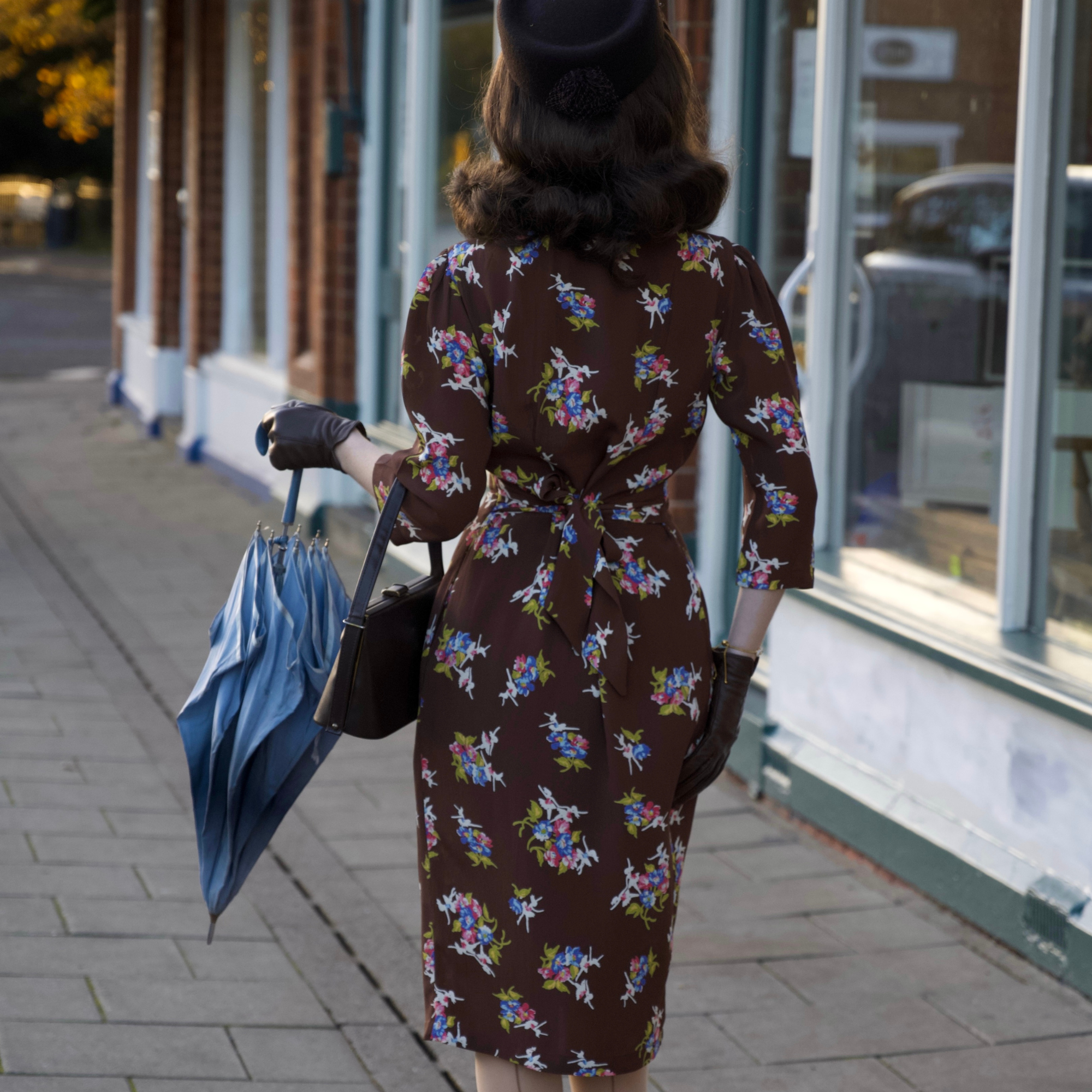 Mabel 3/4 Waterfall Dress in Brown Floral Dancer