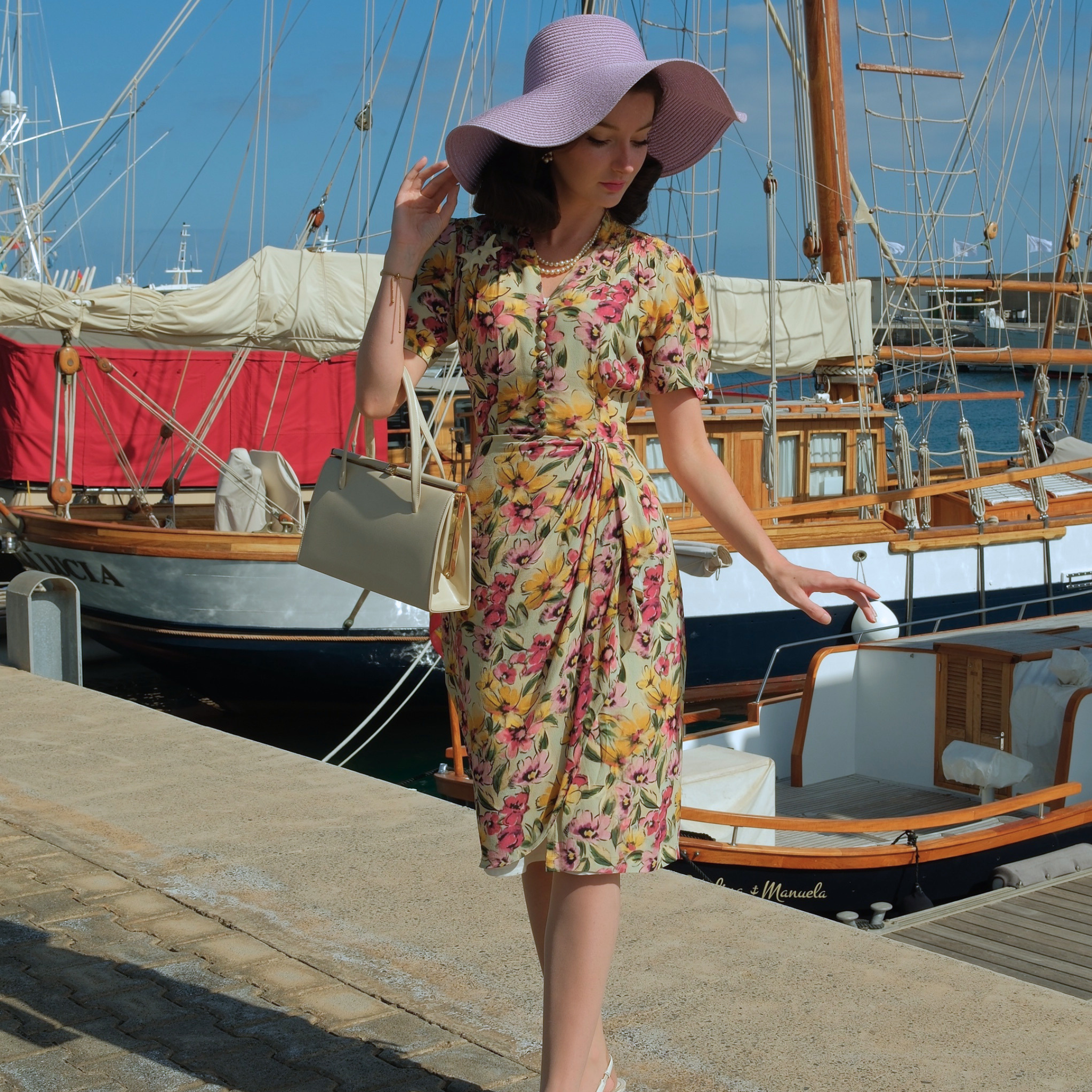 Mabel Dress in Wildflower | Vintage 1940s Style Waterfall Dress