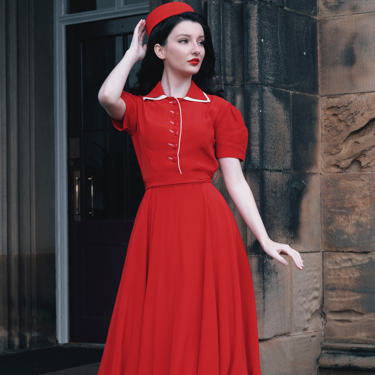 Mae Tea Dress in Lipstick Red