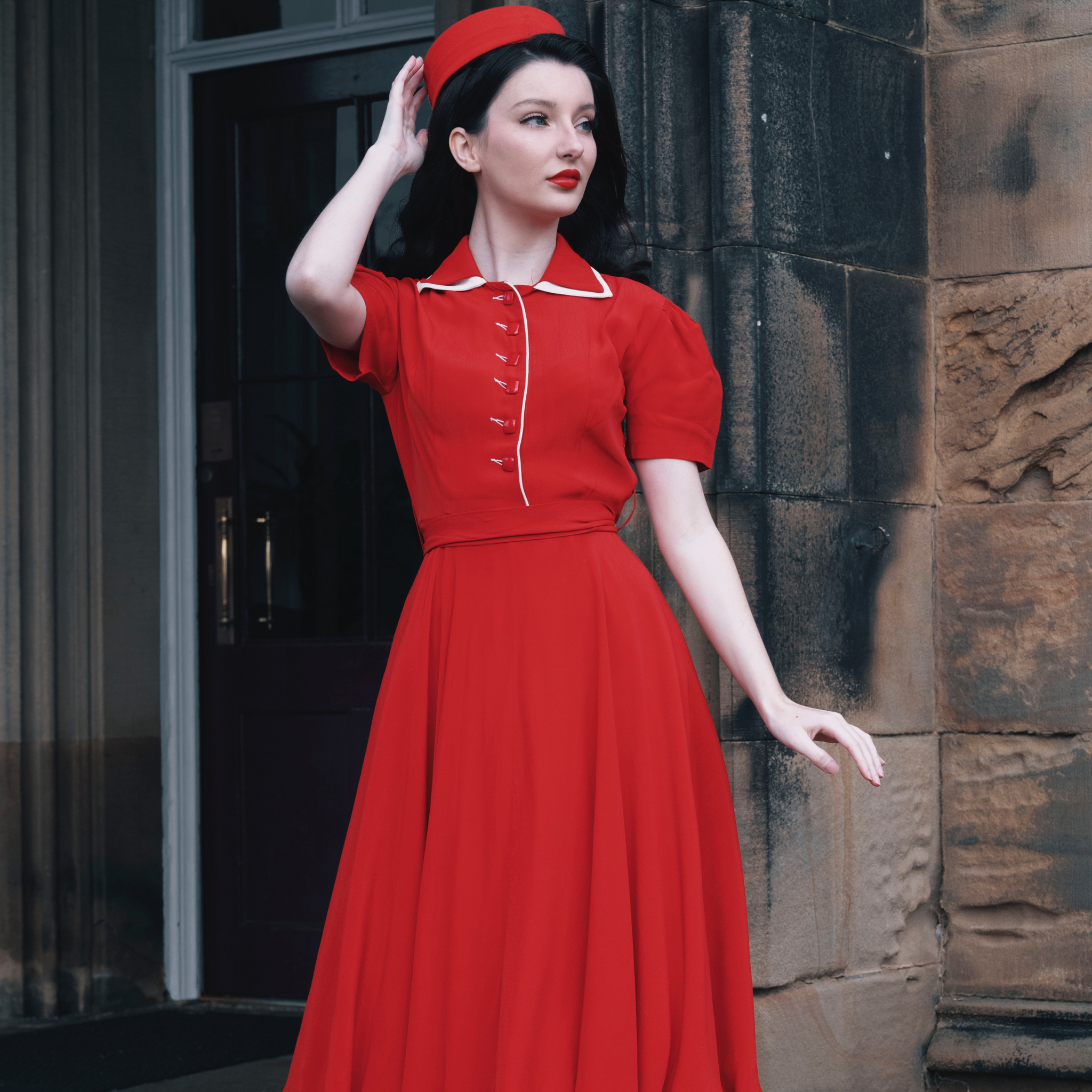 red tea dress Mae Dress in Lipstick Red | Classic 1940s Style Tea Dress