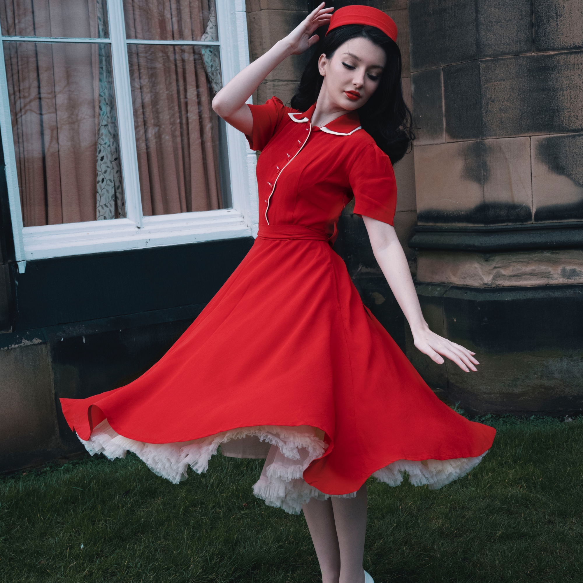 Mae Dress in Lipstick Red | Classic 1940s Style Tea Dress