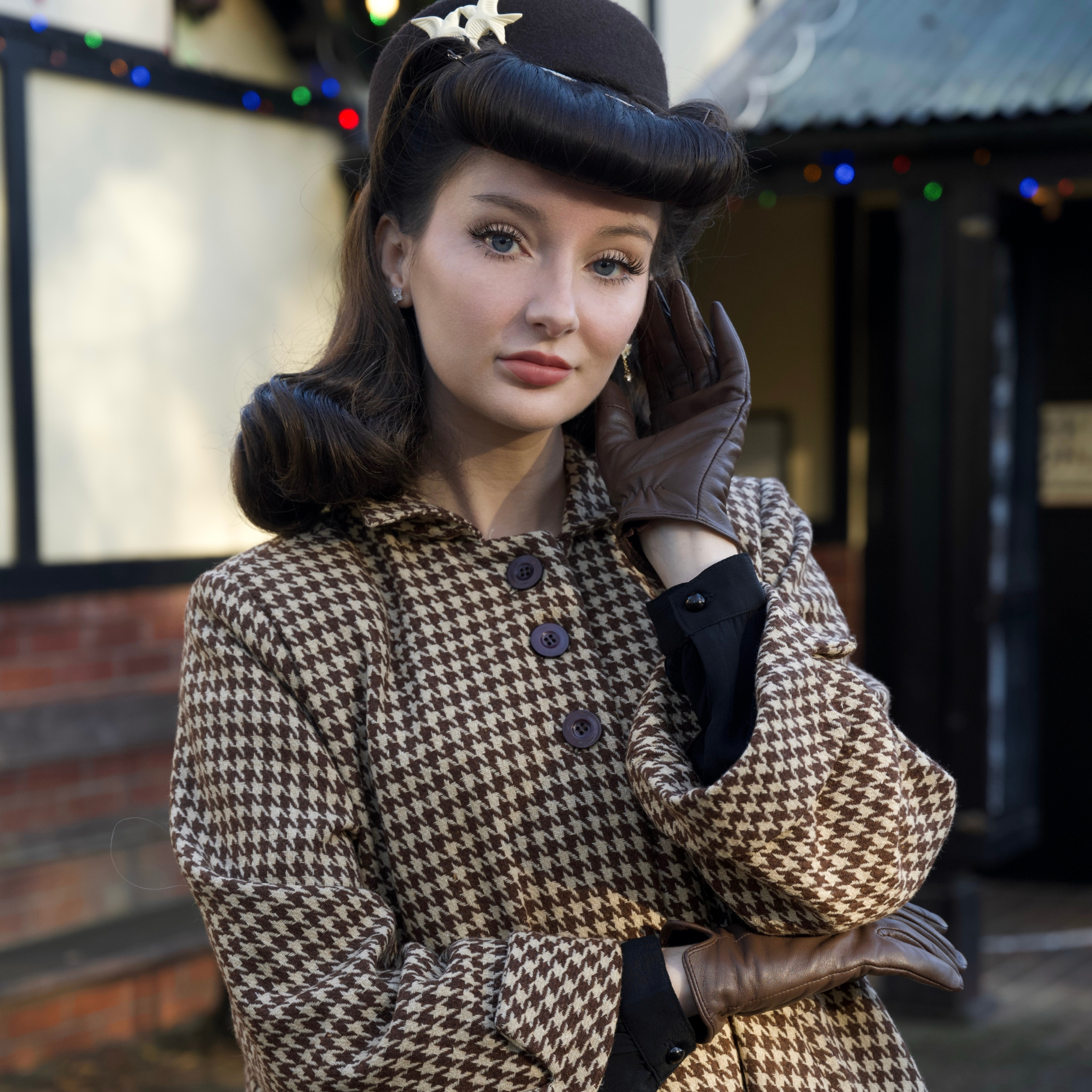 Swing Jacket in Brown Houndstooth | Authentic 1940s Vintage Style