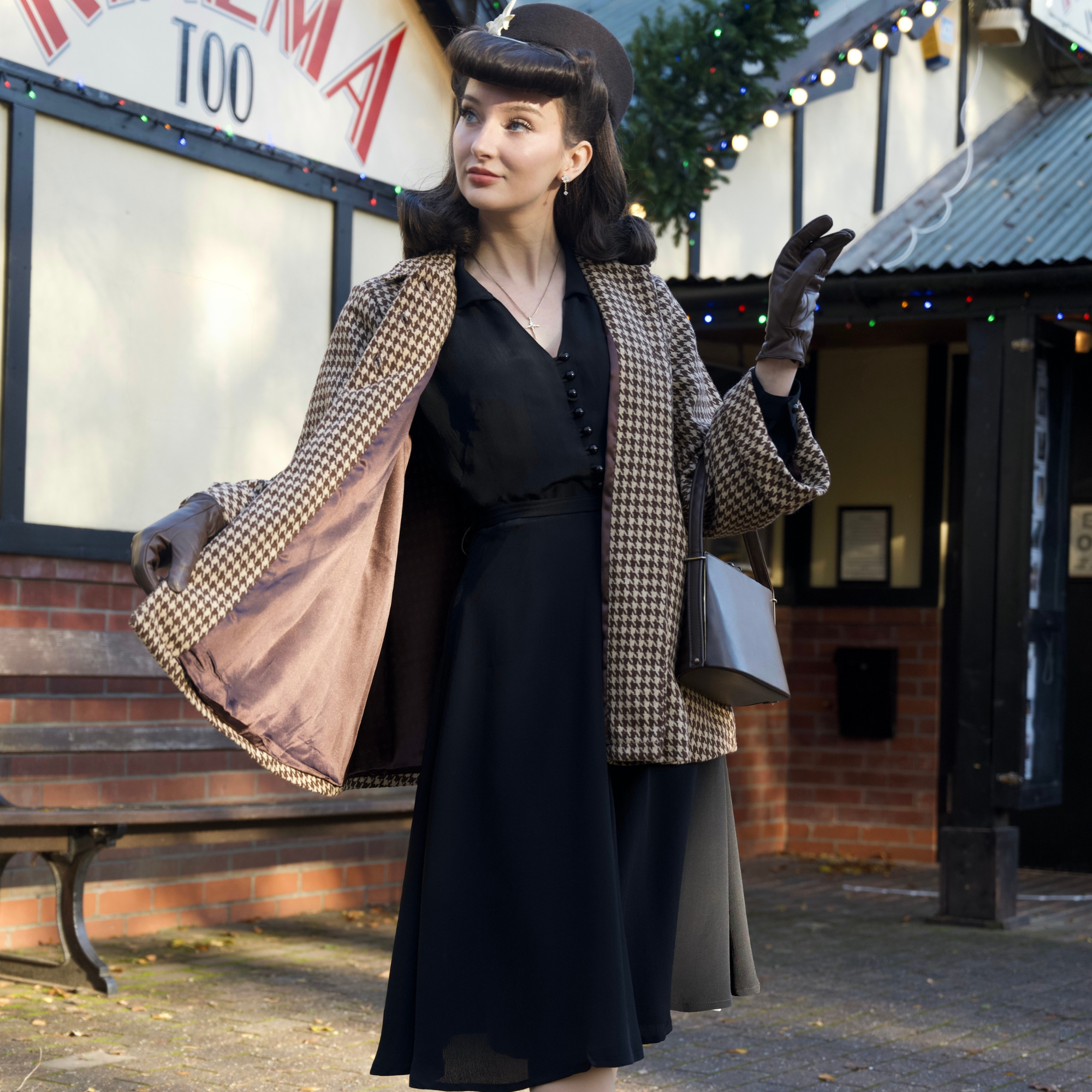 Swing Jacket in Brown Houndstooth