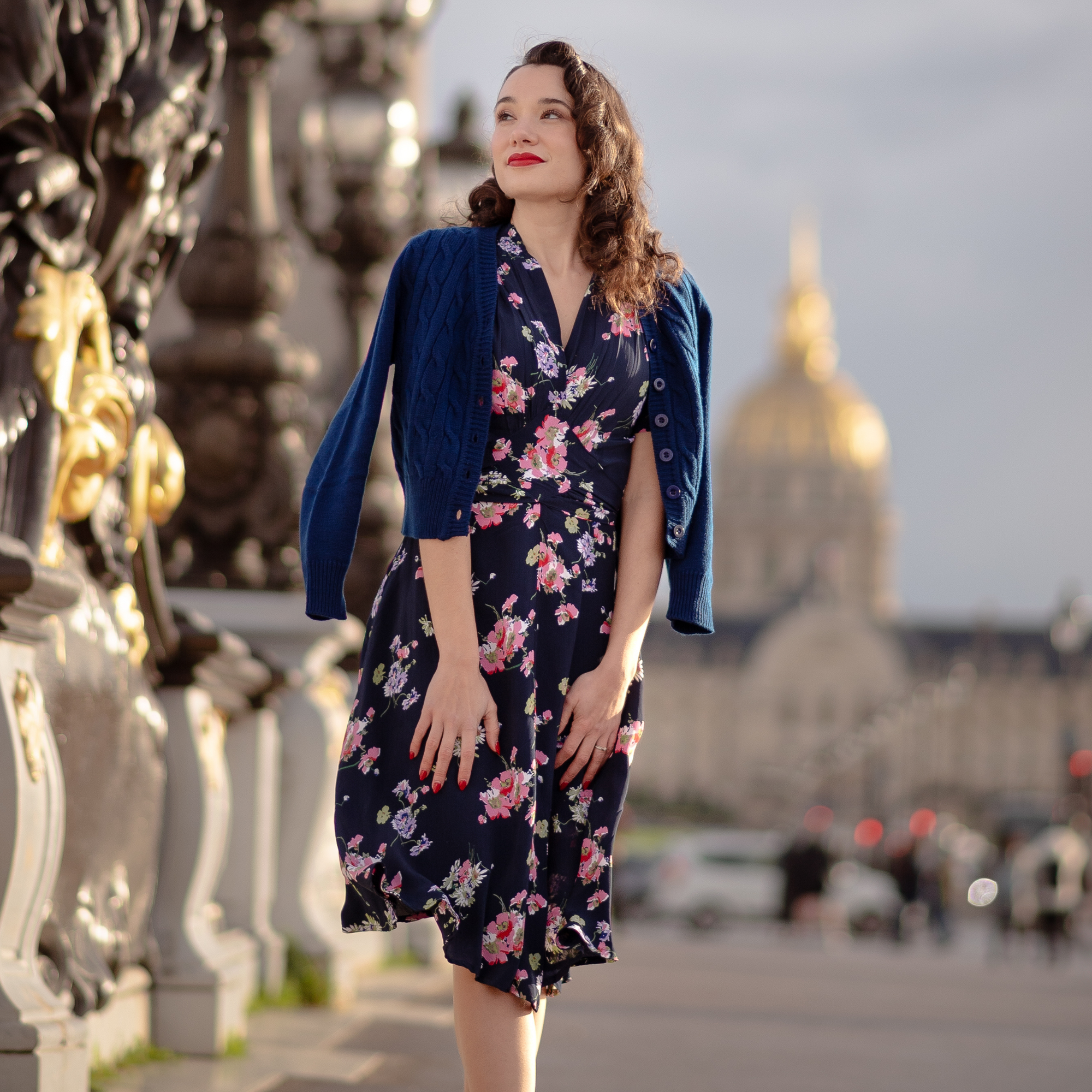 Cable Knit Cardigan in Navy