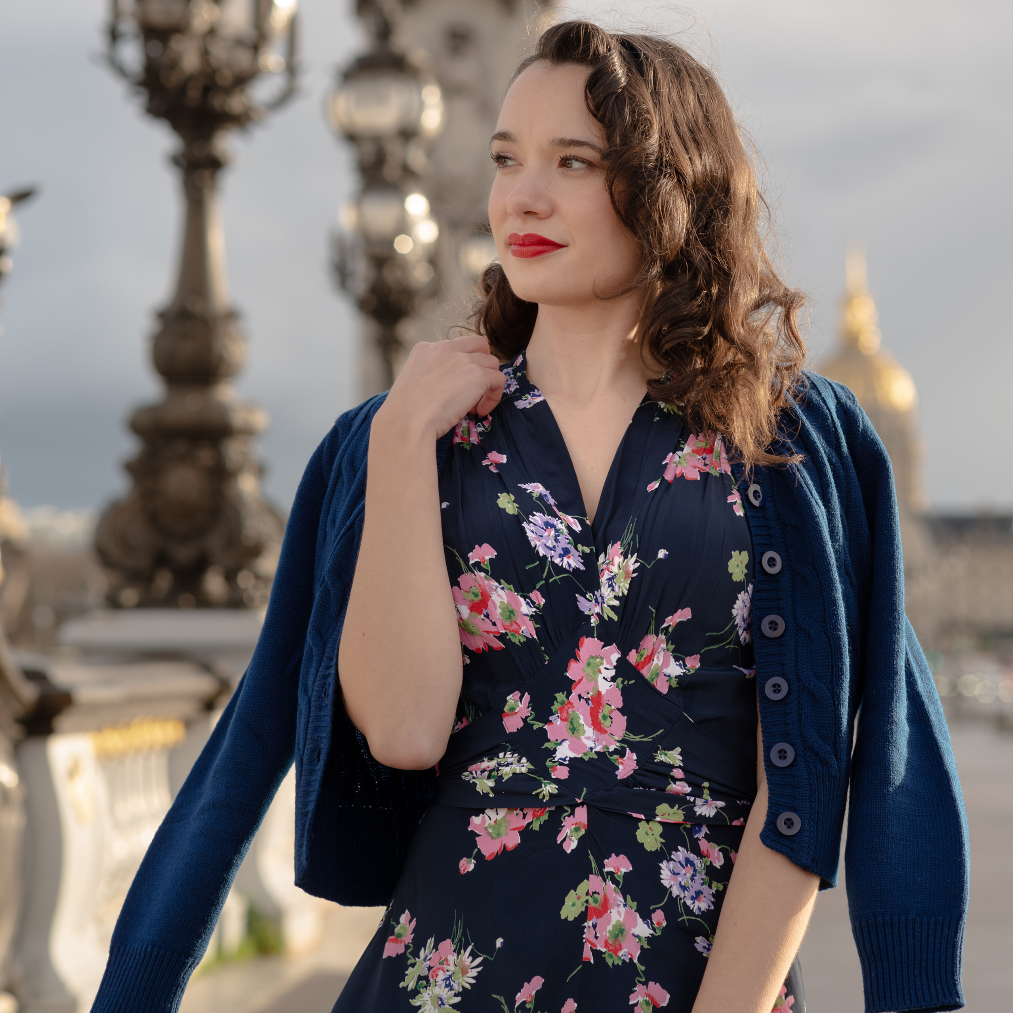 Cable Knit Cardigan in Navy