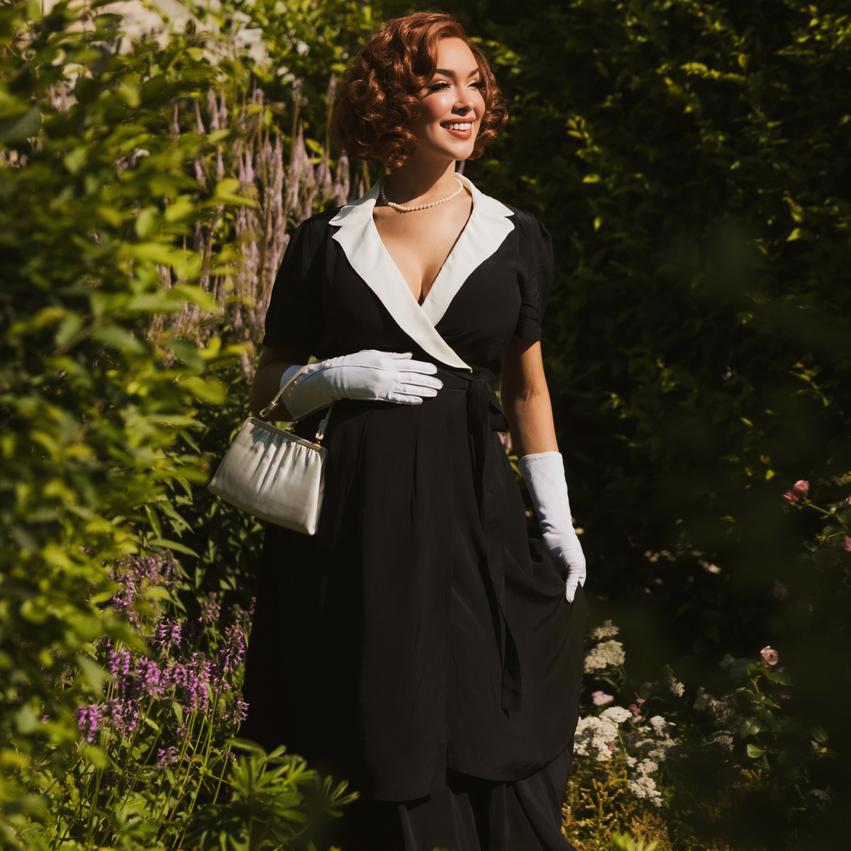Peggy Wrap Dress in Black and Ivory