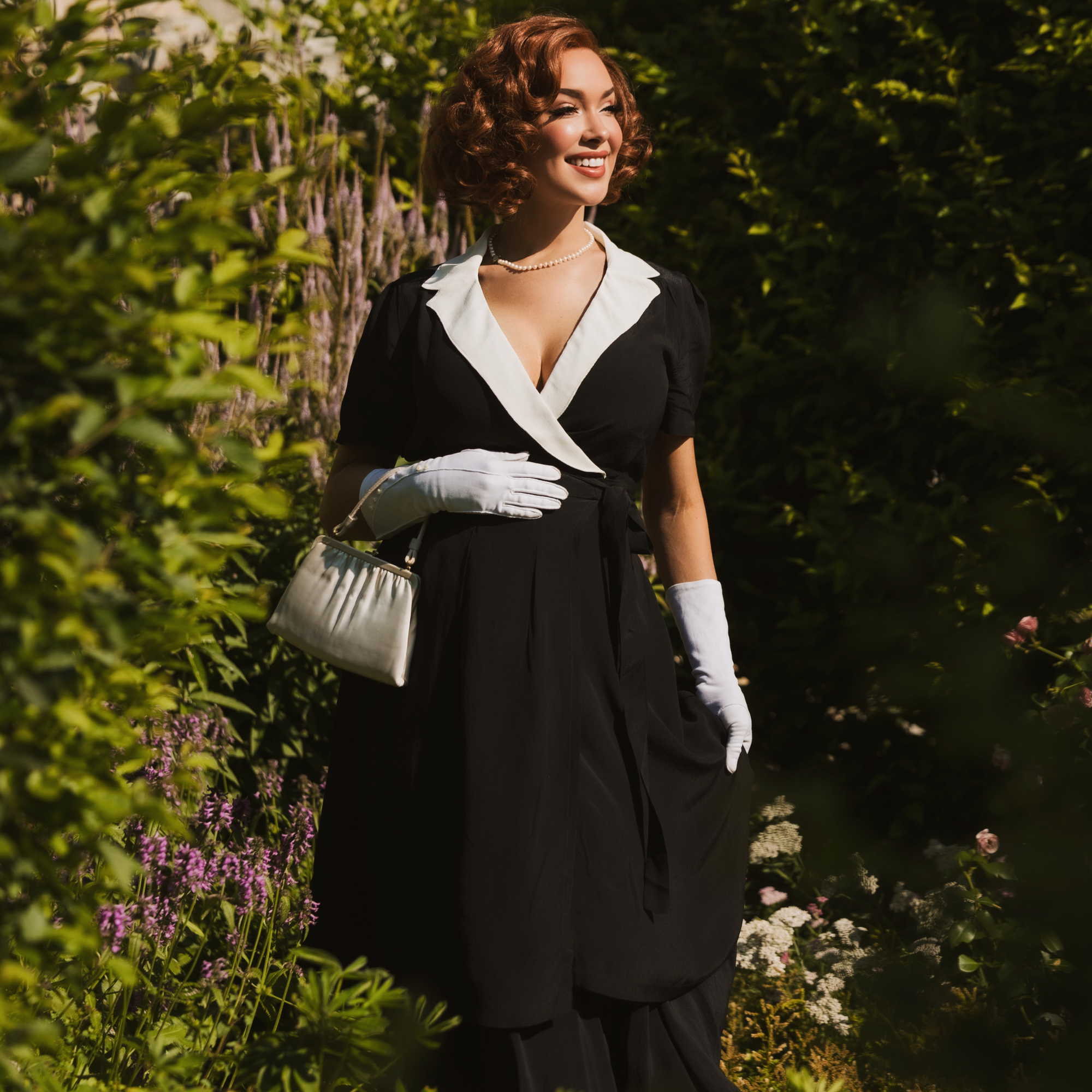 Peggy Wrap Dress in Black and Ivory