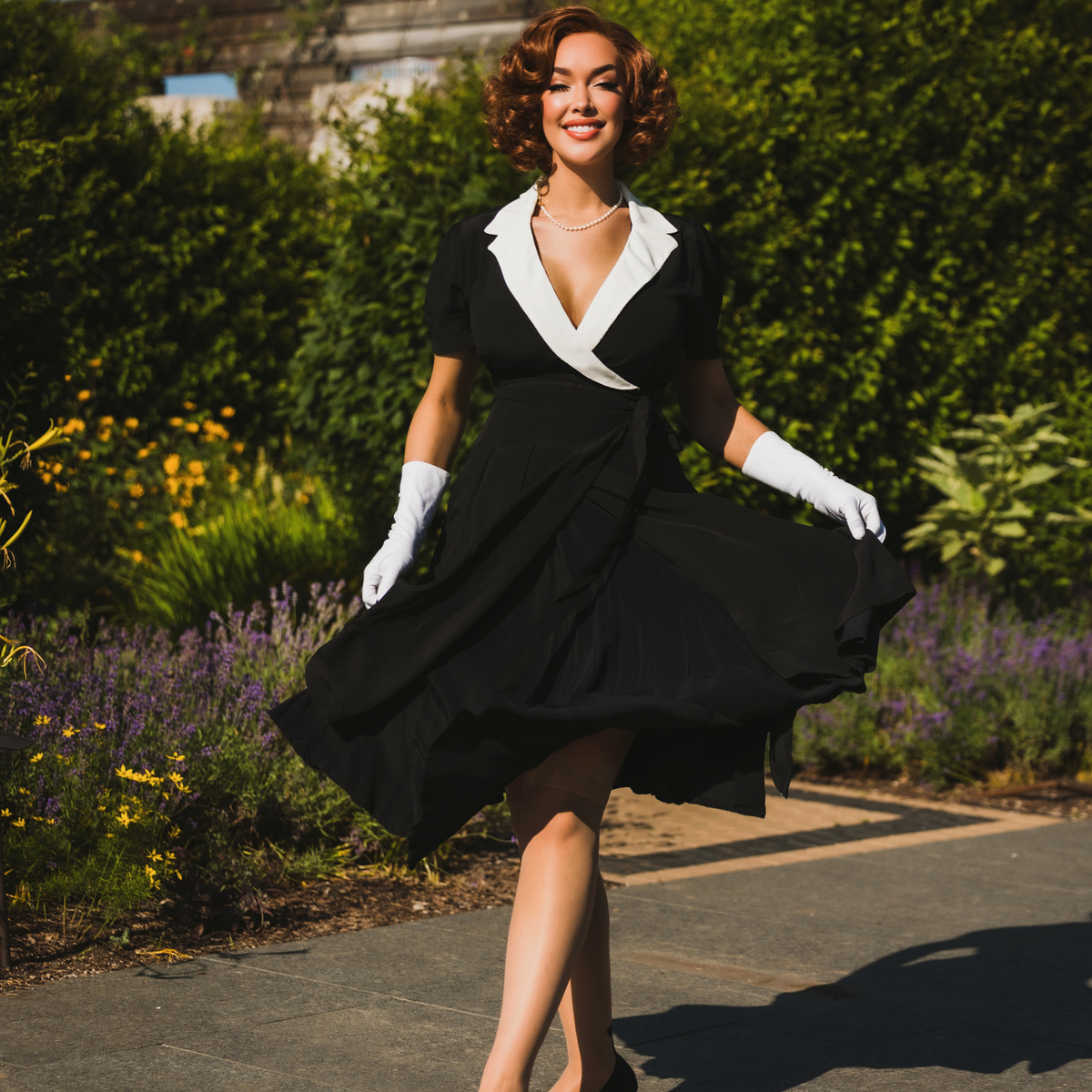 Peggy Wrap Dress in Black and Ivory