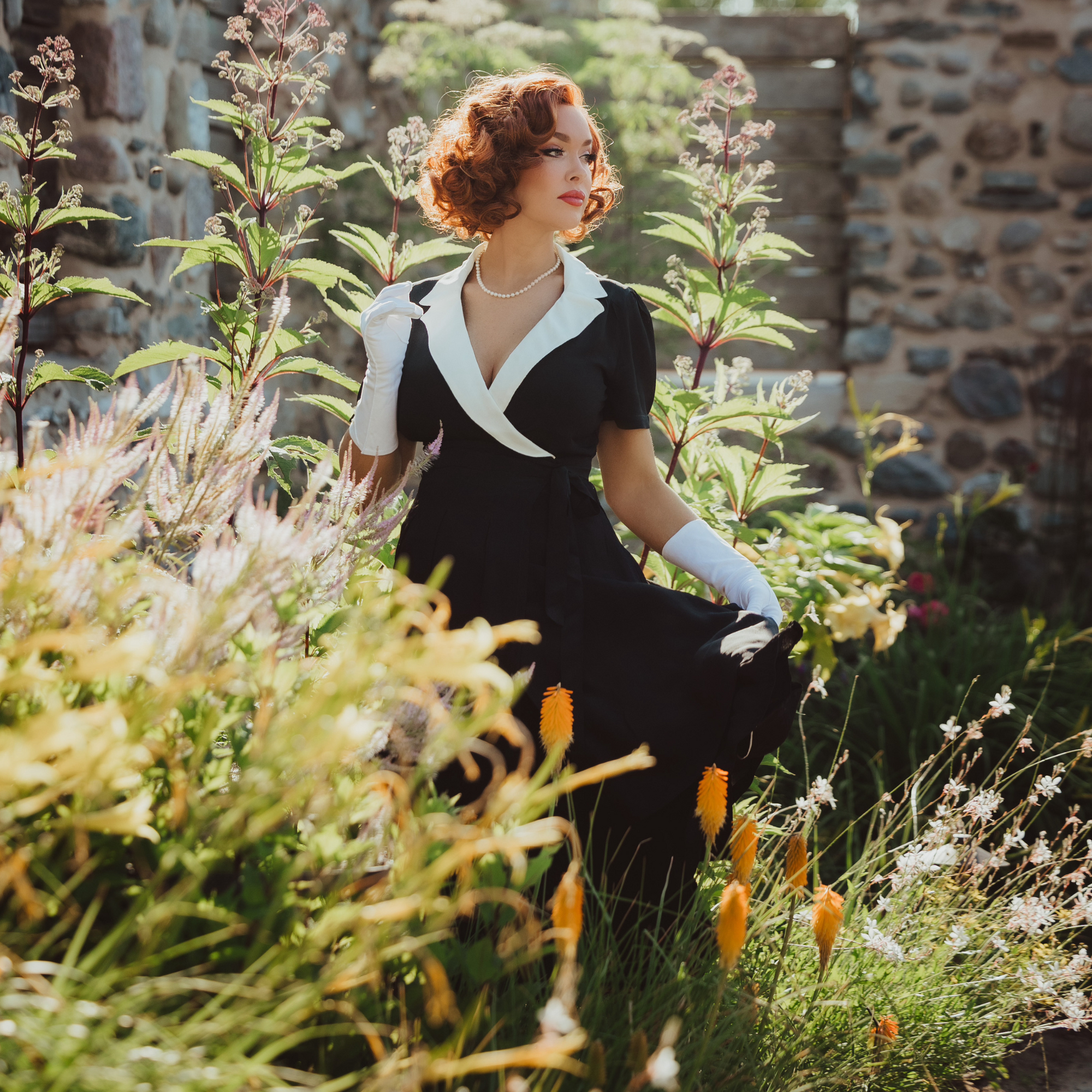 Peggy Wrap Dress in Black and Ivory