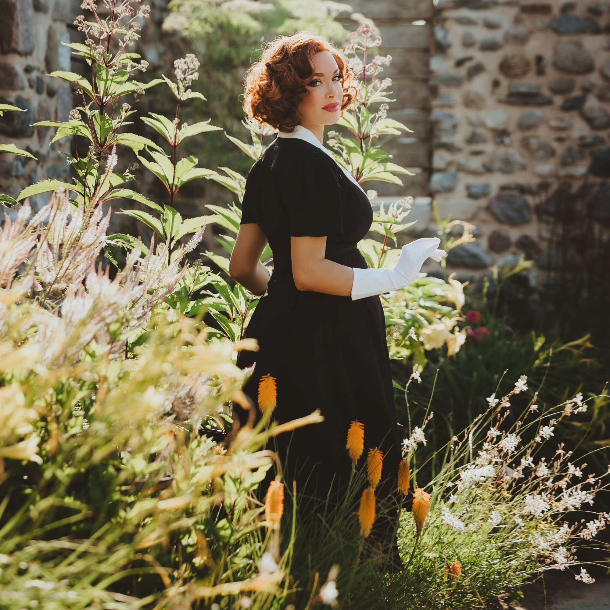Peggy Wrap Dress in Black and Ivory