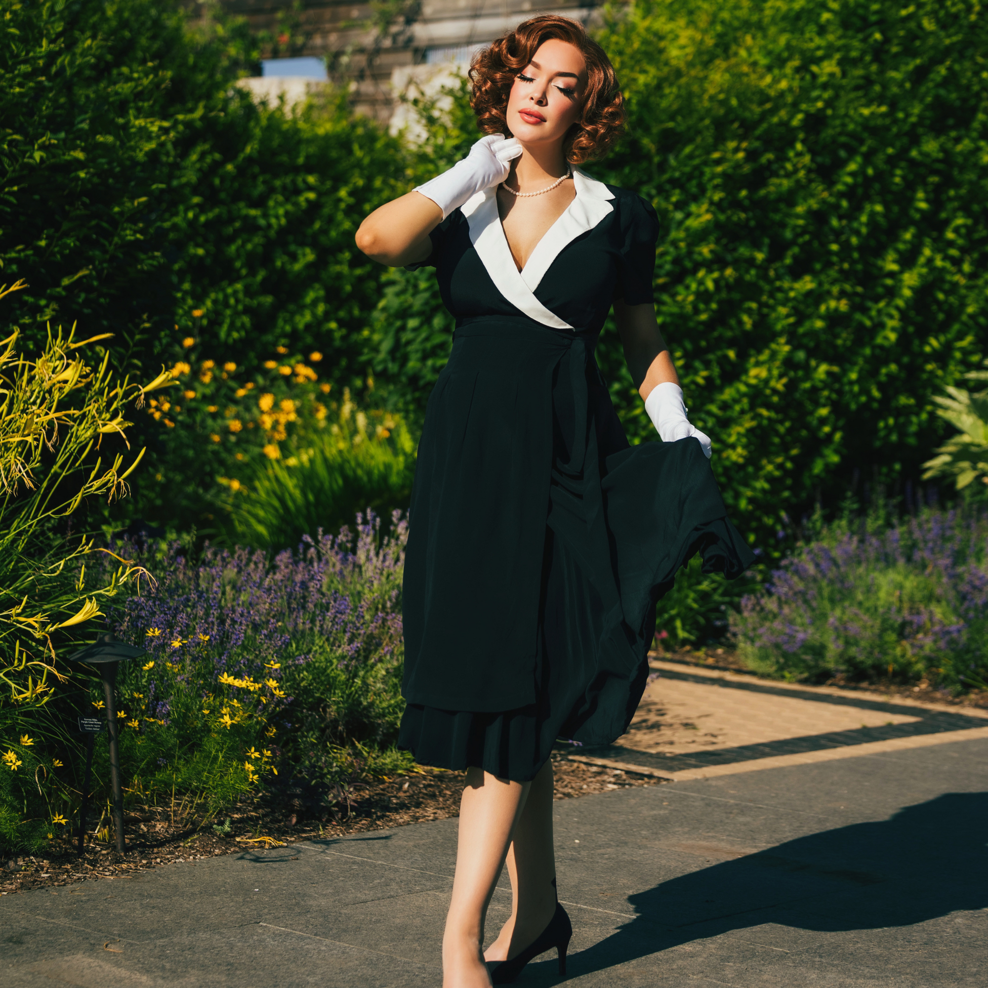 Peggy Wrap Dress in Black and Ivory