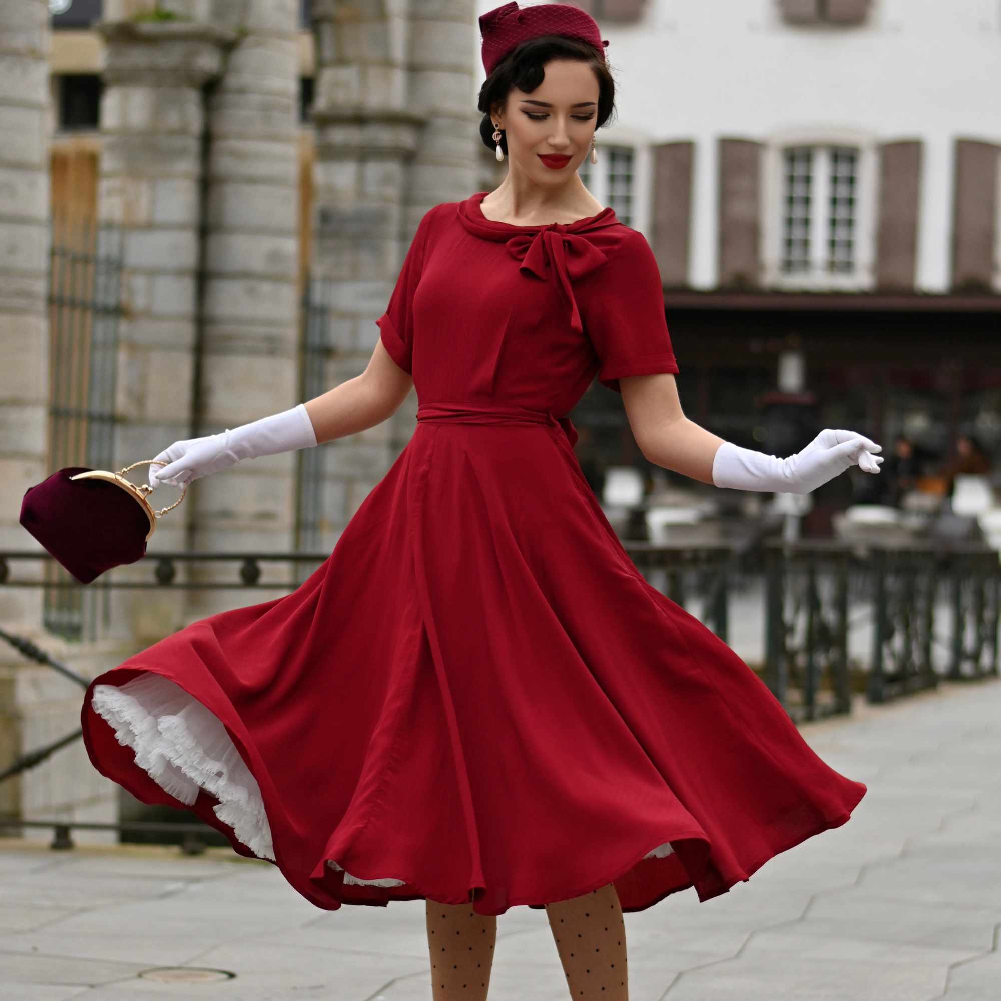 Cindy Dress Windsor Wine | Vintage 1940s Style Short Sleeve Dress - The Seamstress of Bloomsbury Cindy Dress Windsor Wine | Vintage 1940s Style Short Sleeve Dress - The Seamstress of Bloomsbury